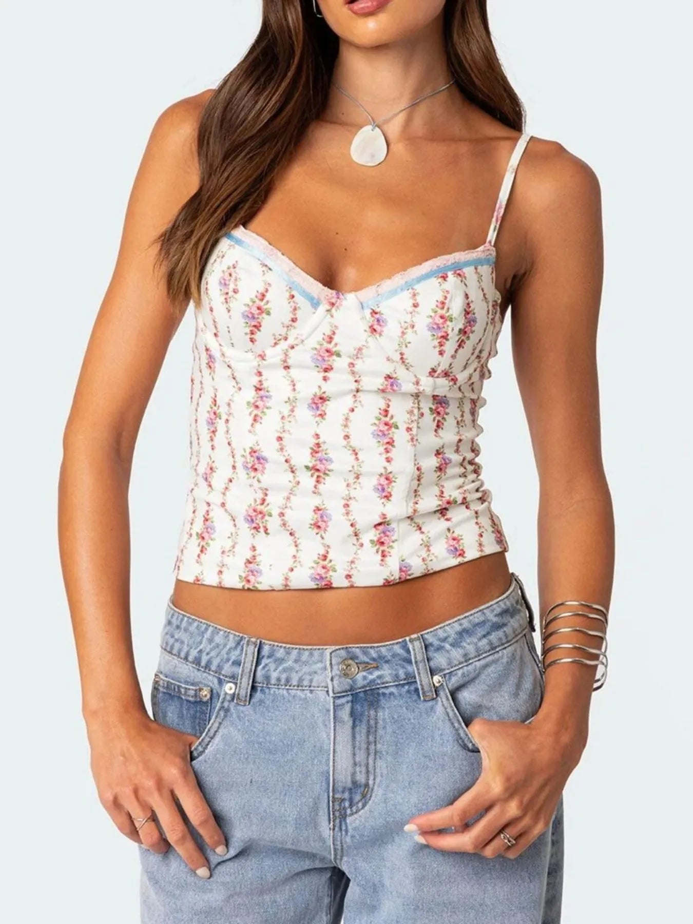 Floral Print Sweetheart Neck Cami