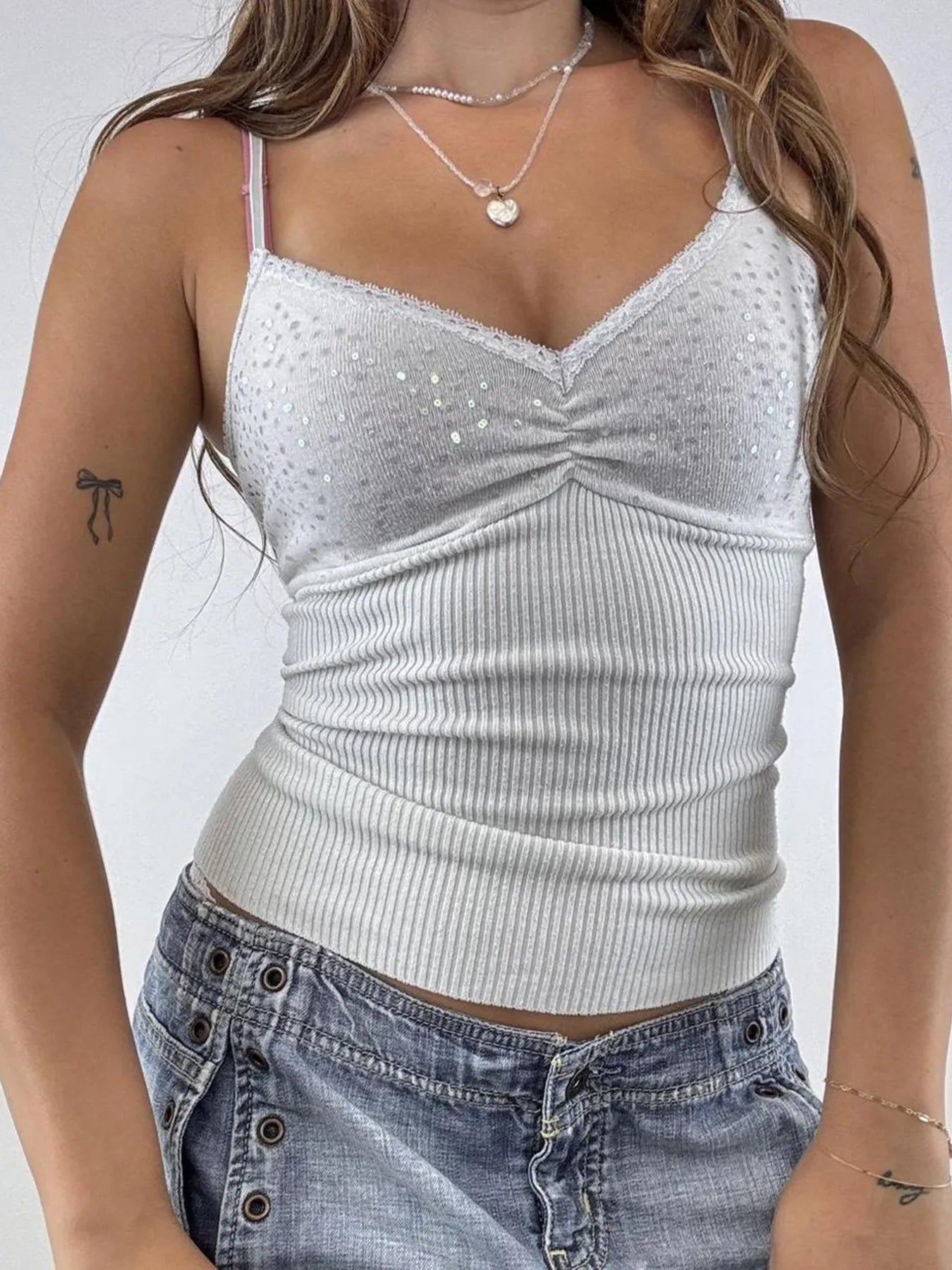 Sequin Lace Detail Cami Top