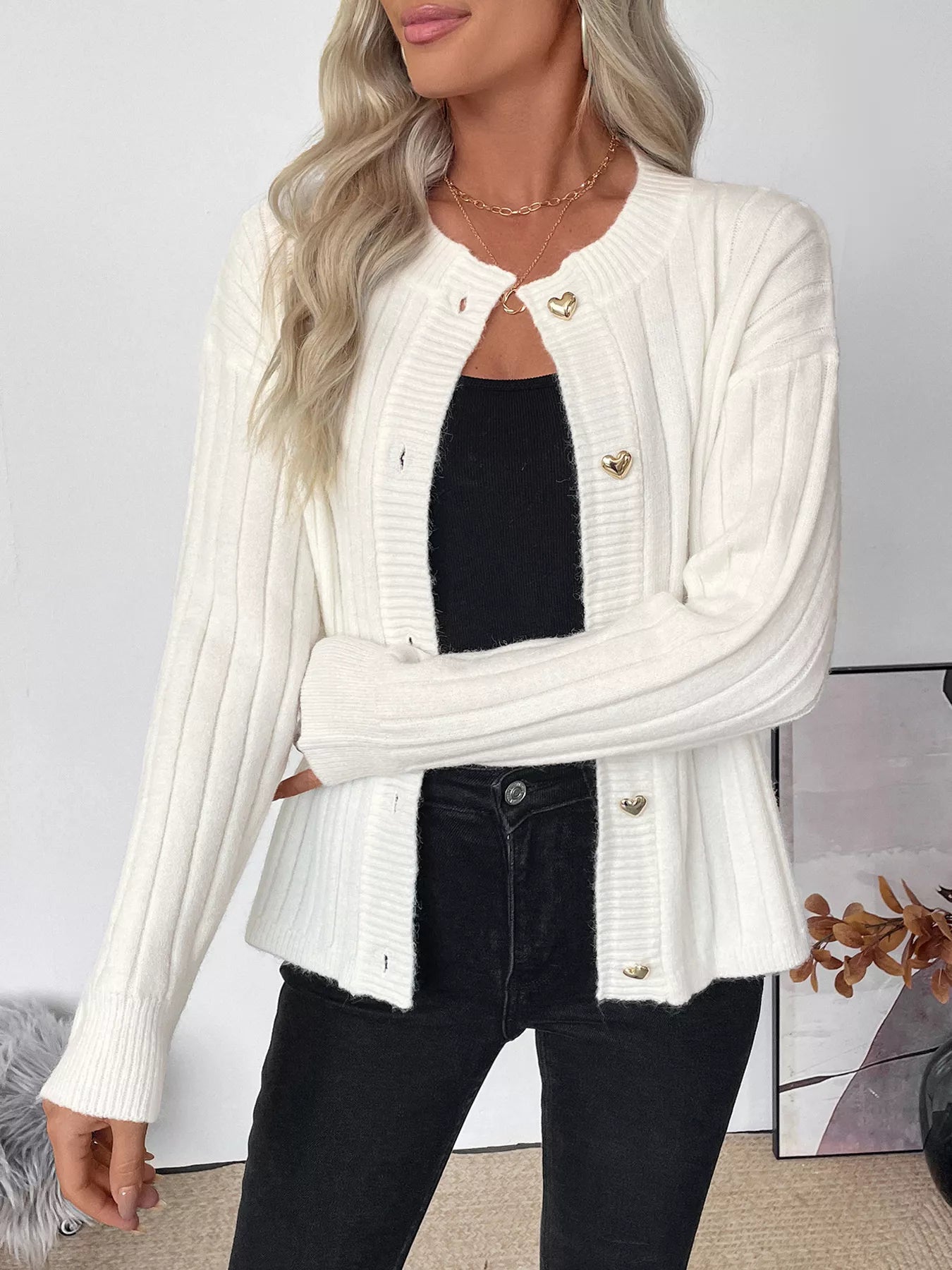 Ribbed Button Up Long Sleeve Cardigan