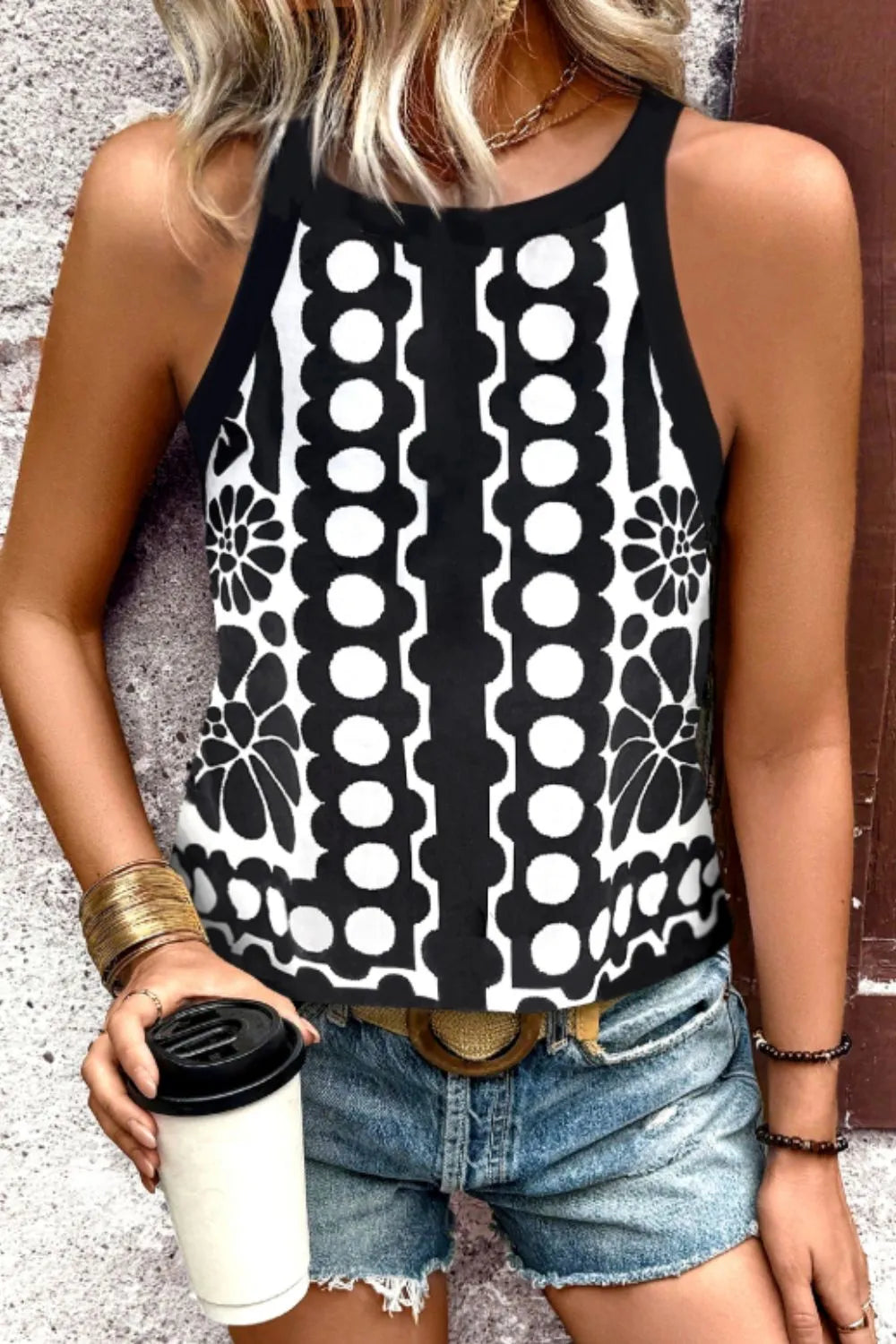 Geometric Print Sleeveless Tank Top