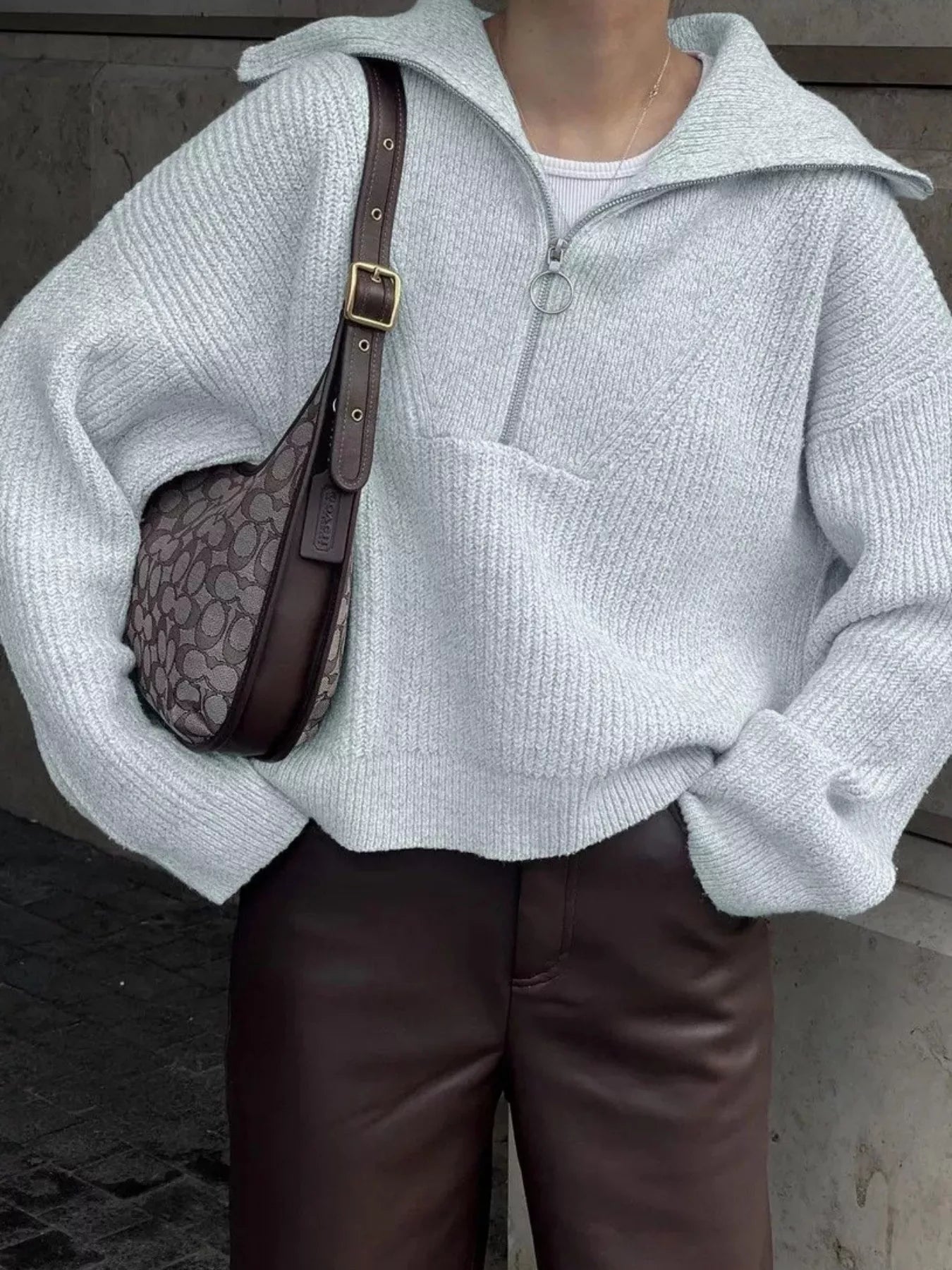 Half Zip Dropped Shoulder Sweater