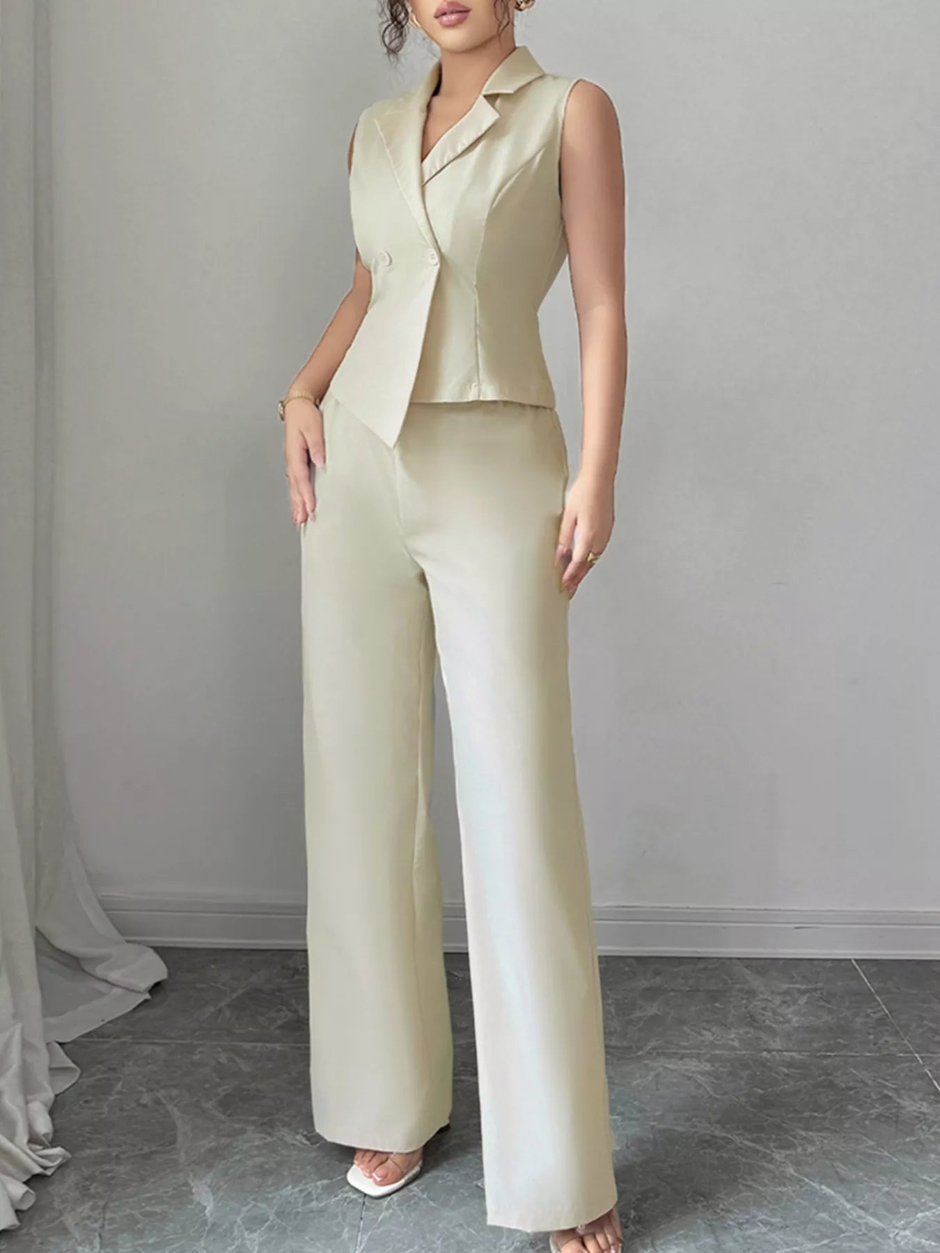 Sleeveless Vest and Wide-Leg Pants Set