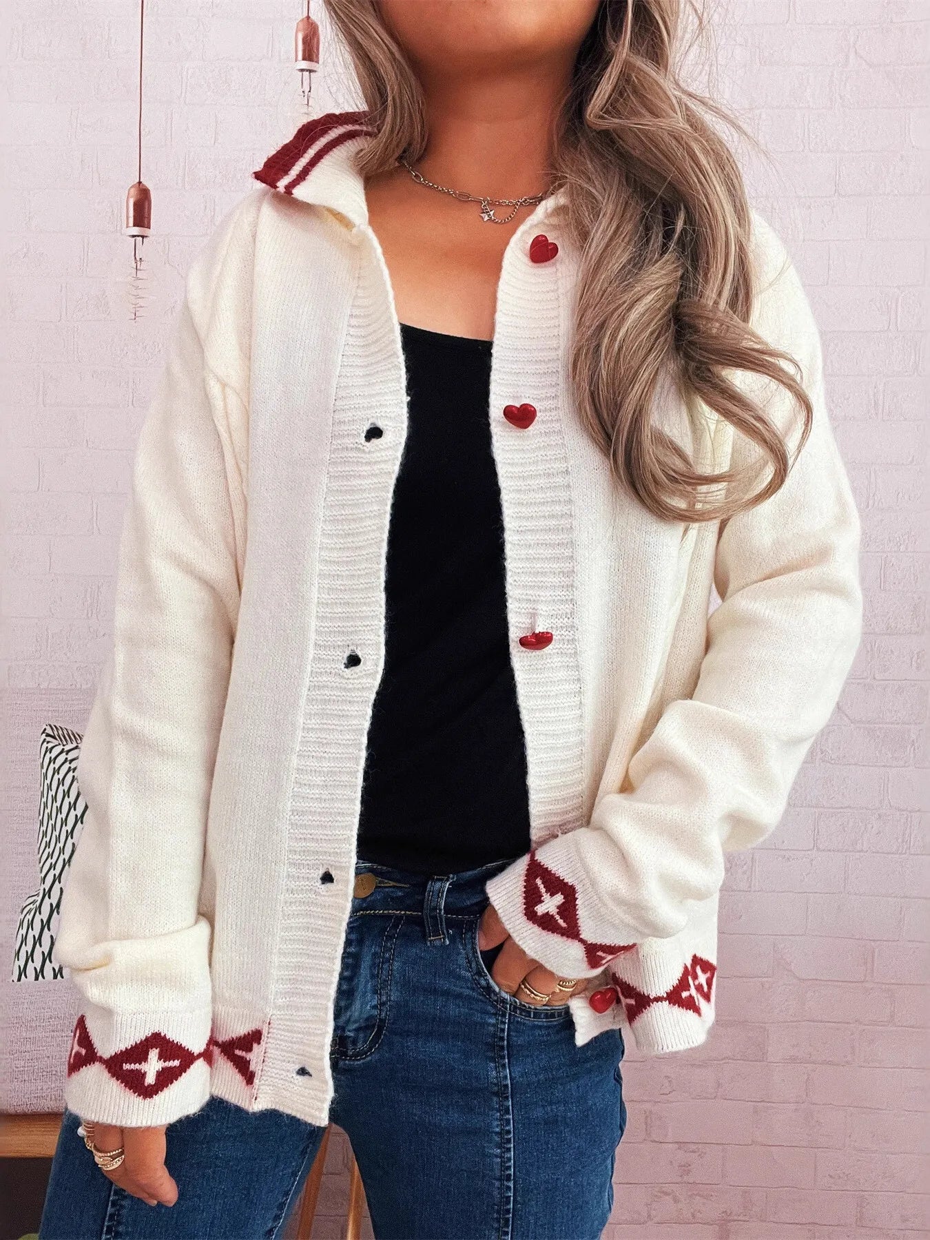 Heart Button Long Sleeve Cardigan