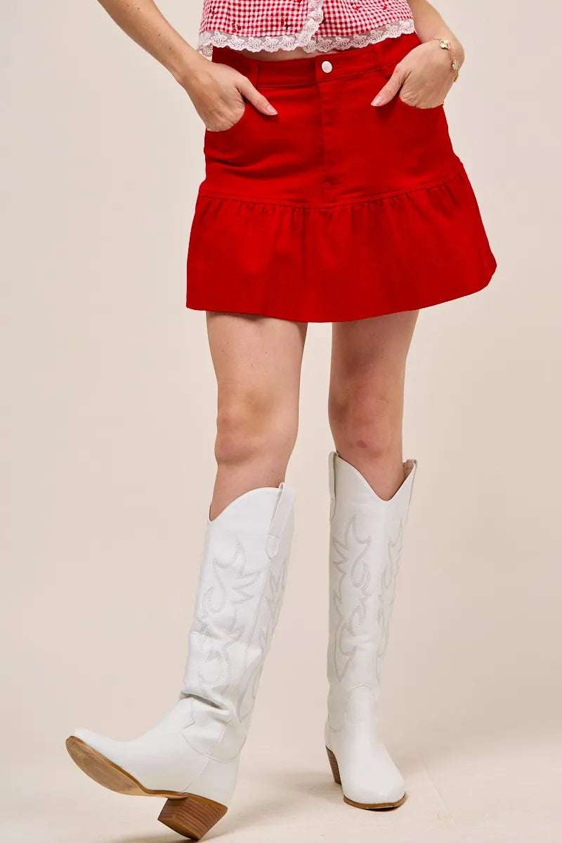 SO ME Ruffled Hem Game Day Mini Skirt