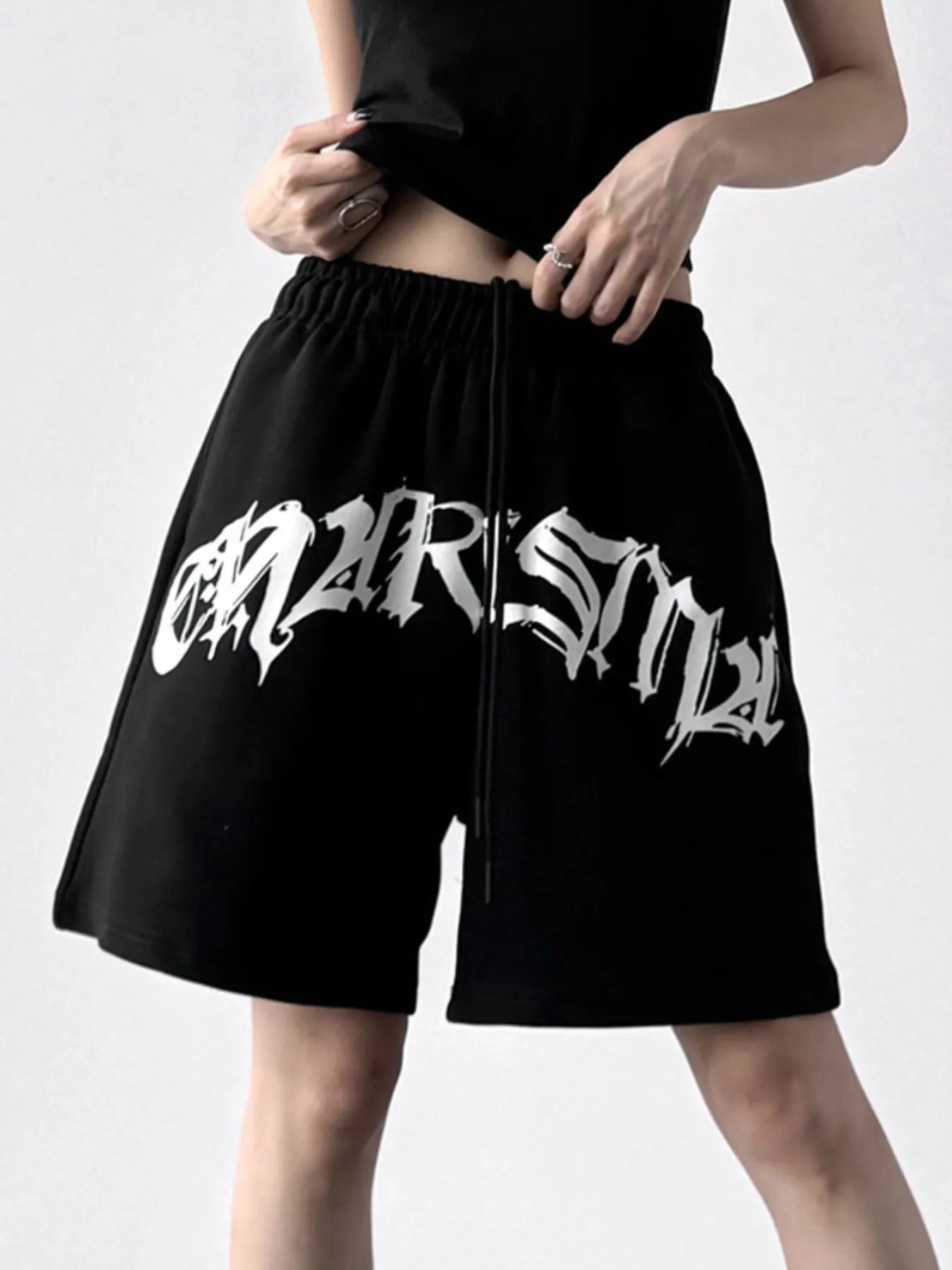 Oversized Drawstring Letter Shorts