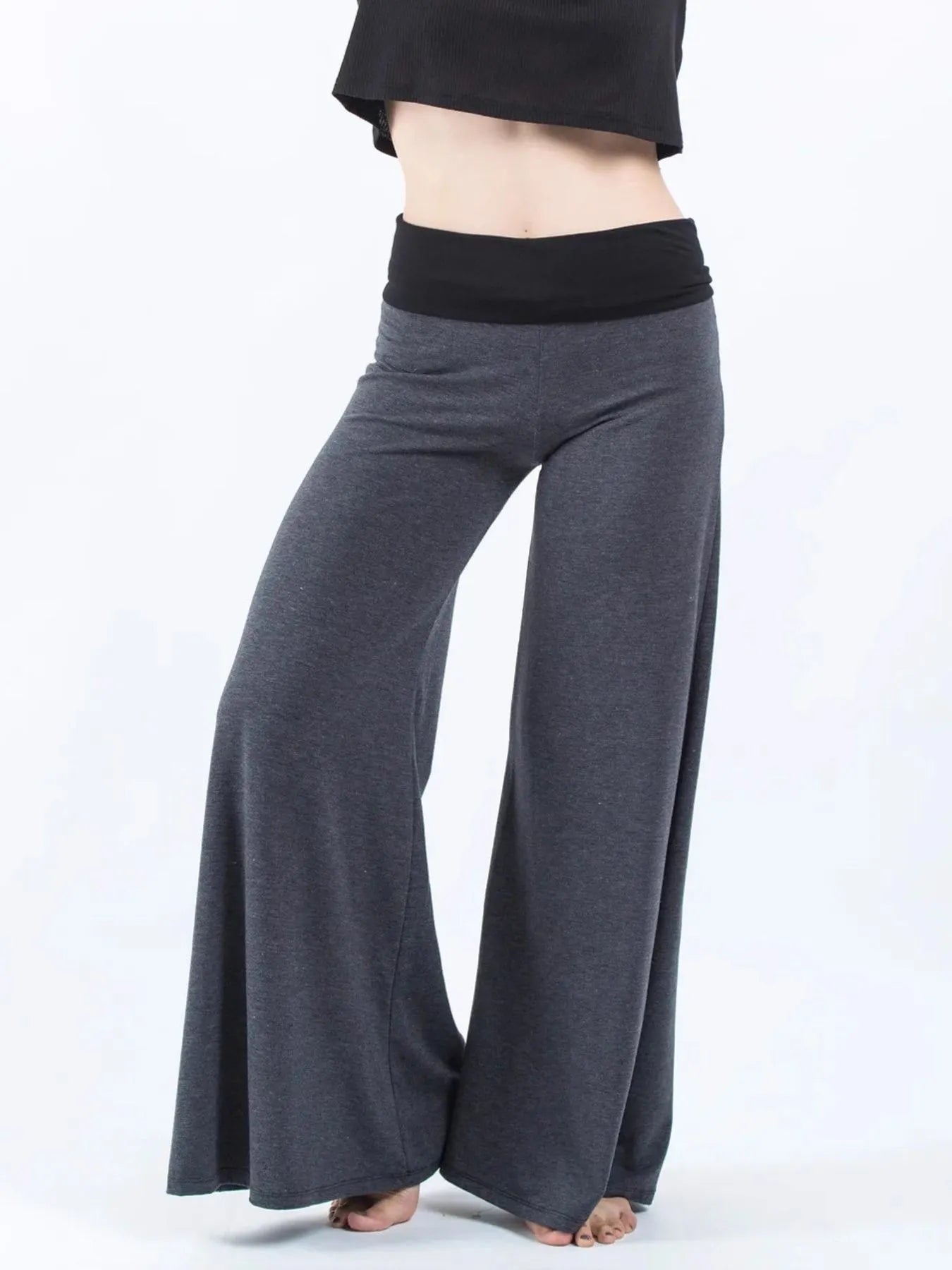High Waisted Wide Leg Yoga Pants with Contrast Waistband