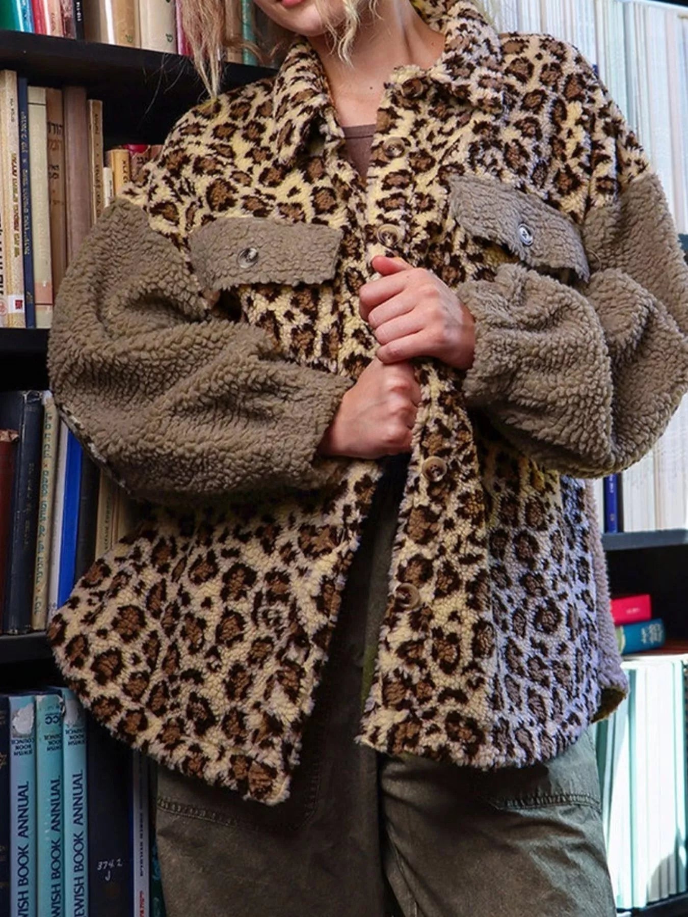 Leopard Print Teddy Fleece Jacket