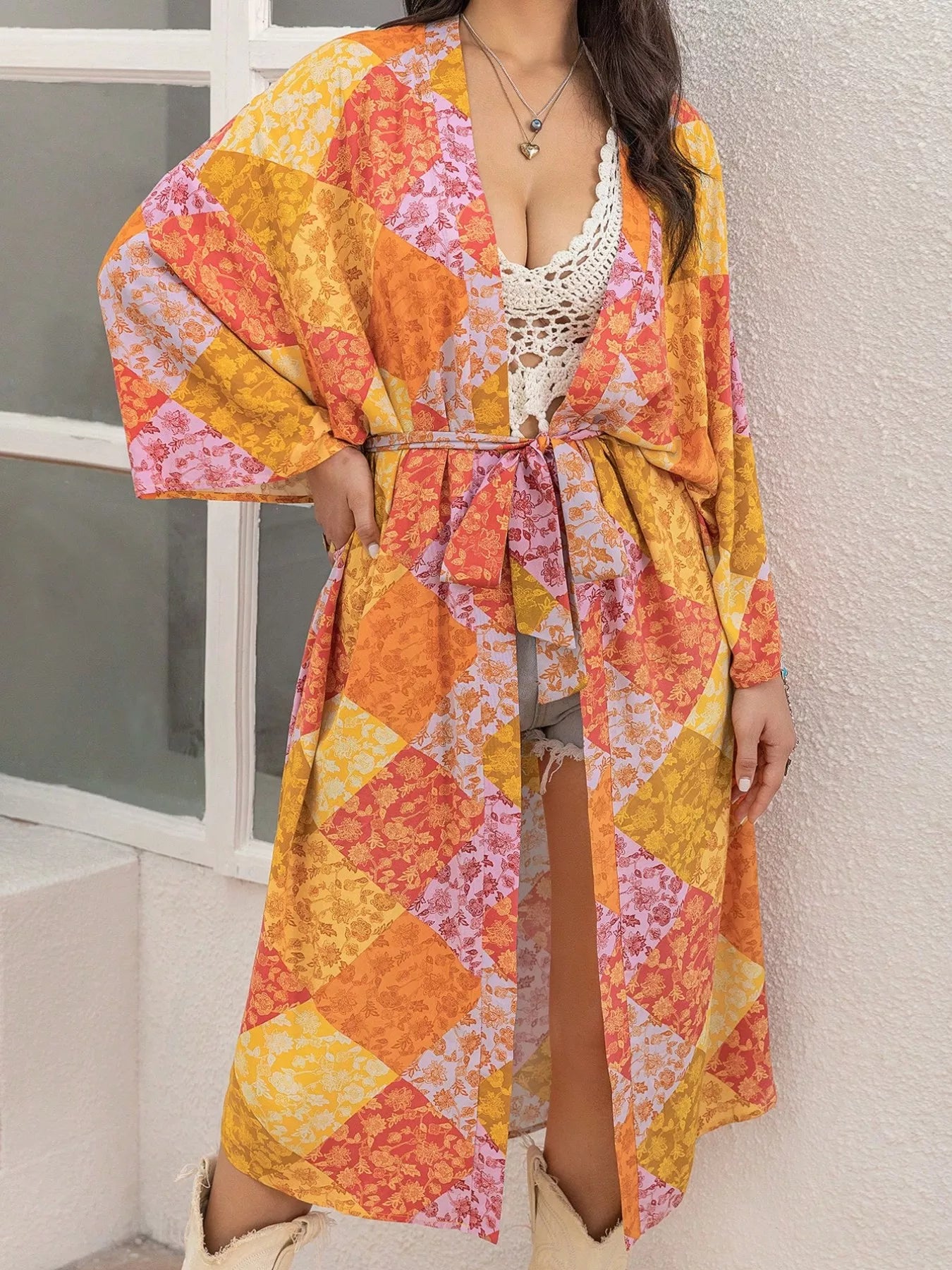 Open Front Long Sleeve Cover Up