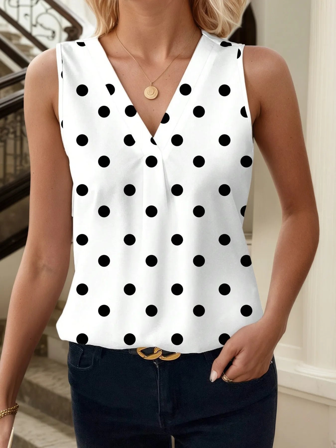 Printed V-Neck Tank