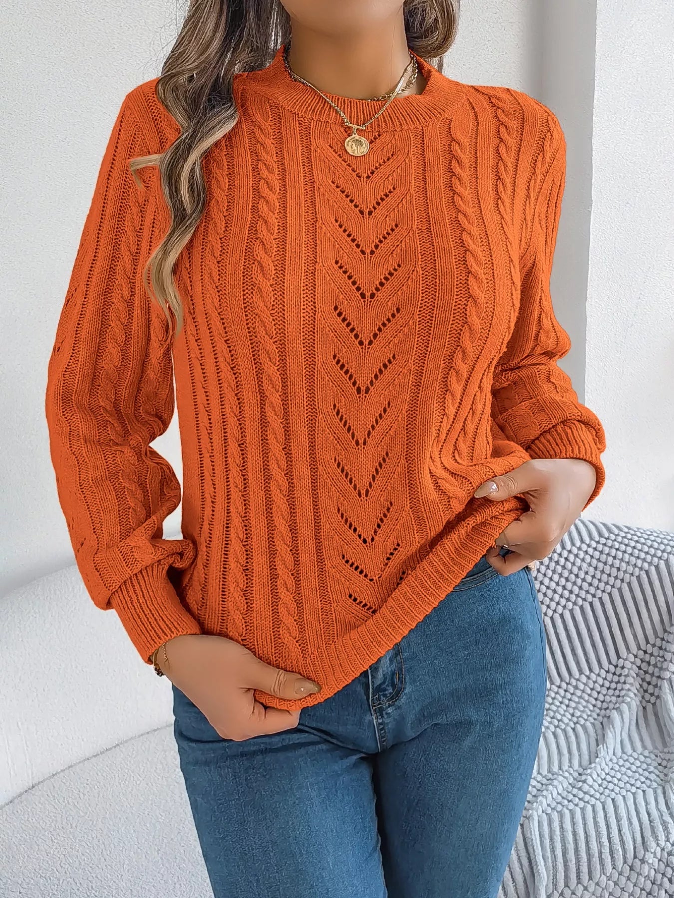 Cable-Knit Round Neck Sweater