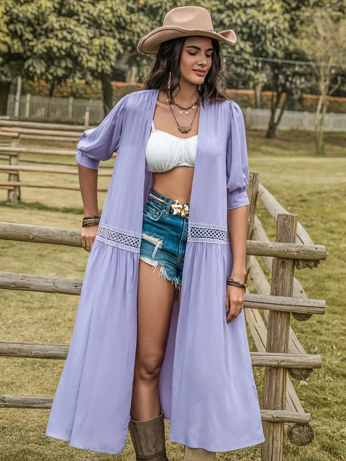 Open Front Half Sleeve Cover Up