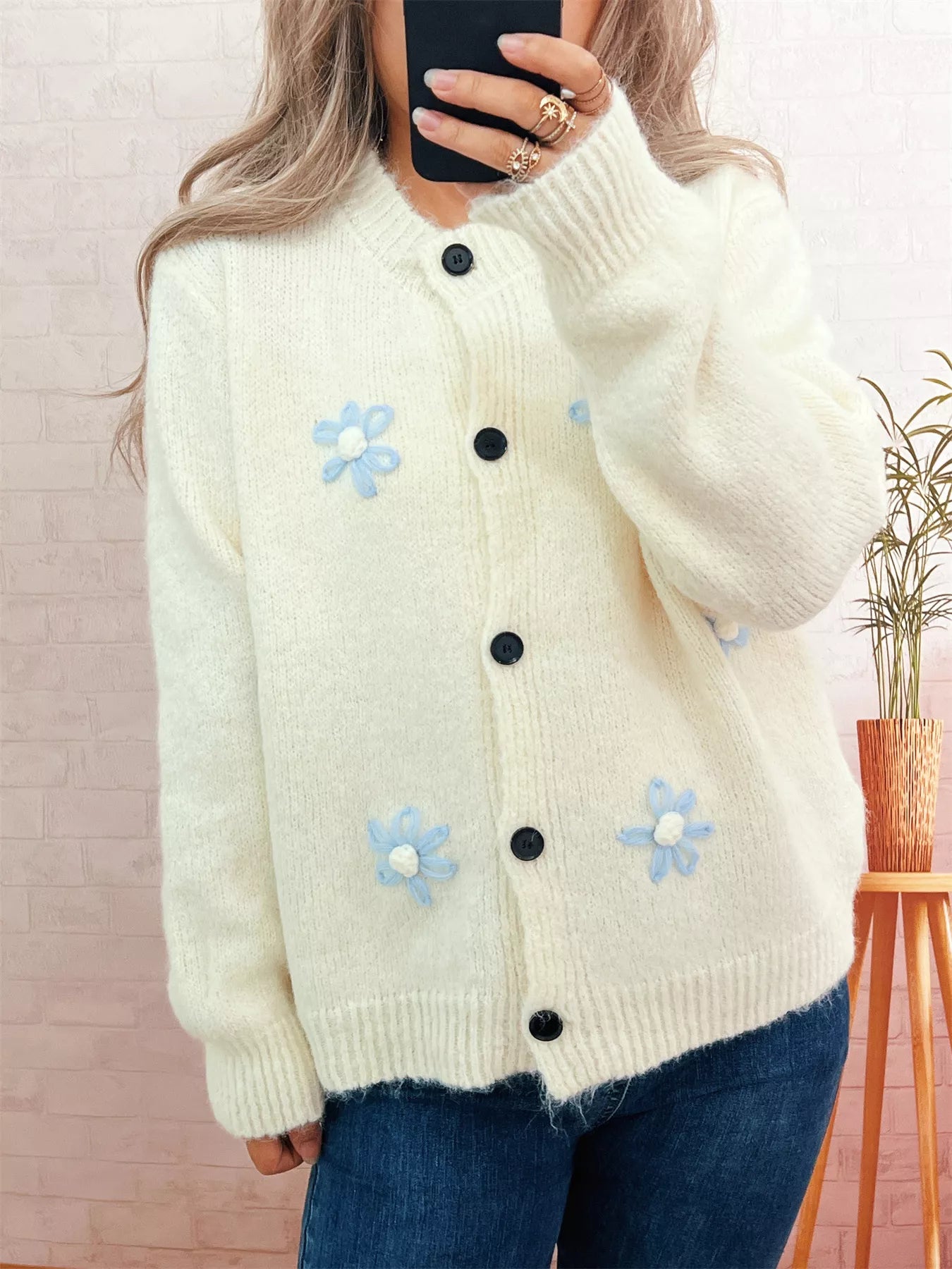 Flower Button-Down Cardigan