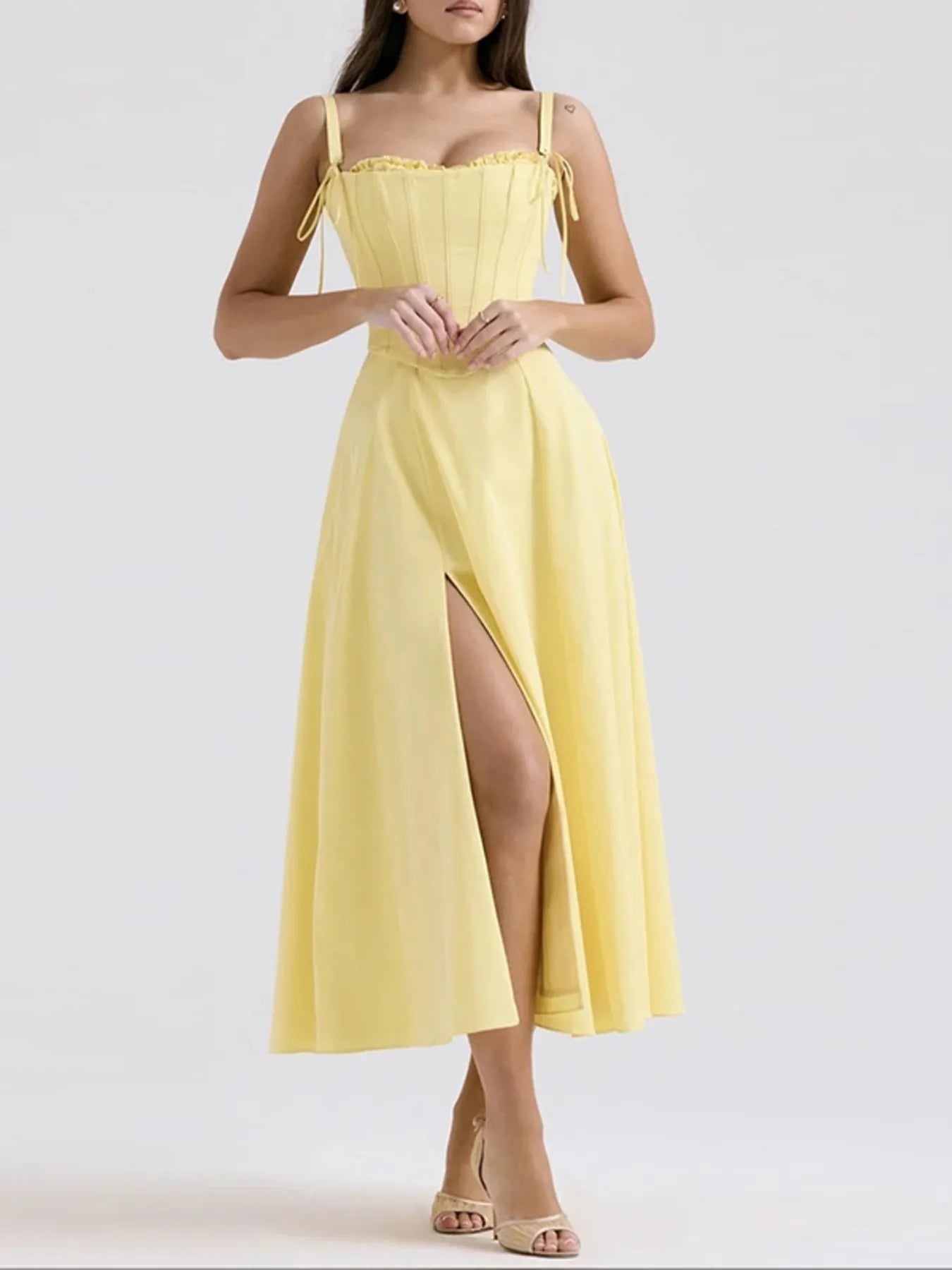 Slit Sleeveless Zip Back Midi Dress