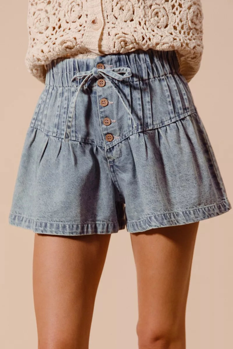 SO ME Flared Denim Shorts with Elasticized Waist