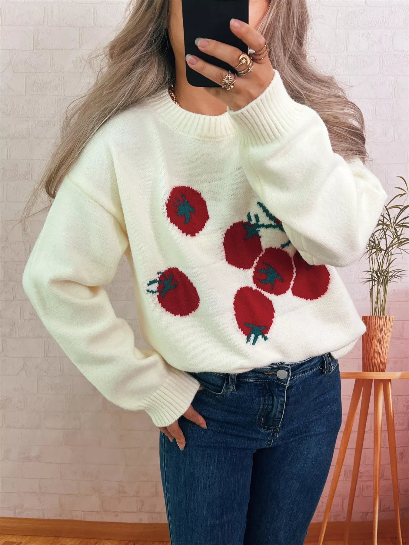 Persimmon Round Neck Long Sleeve Sweater