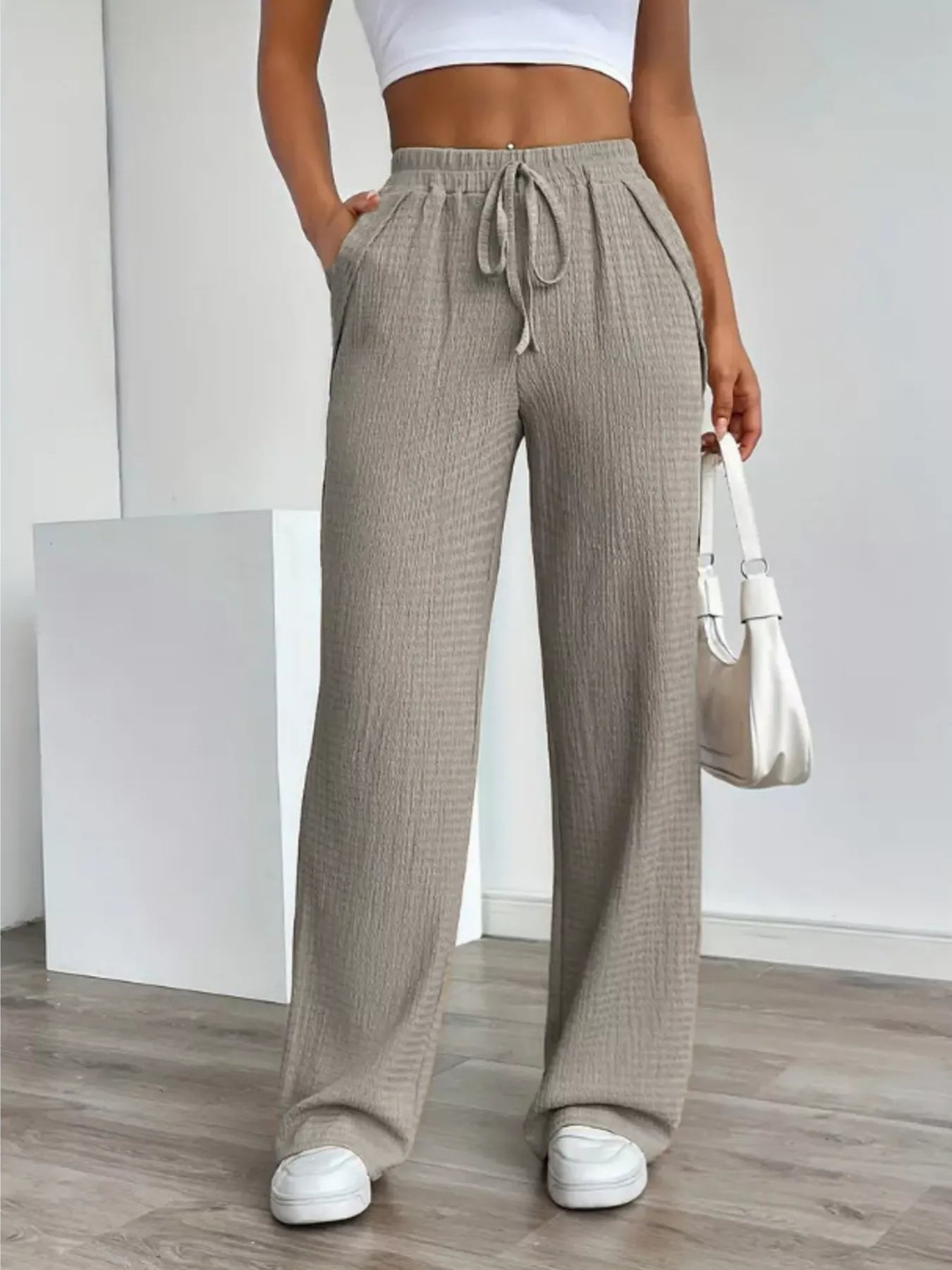 Texture Wide Leg Pants