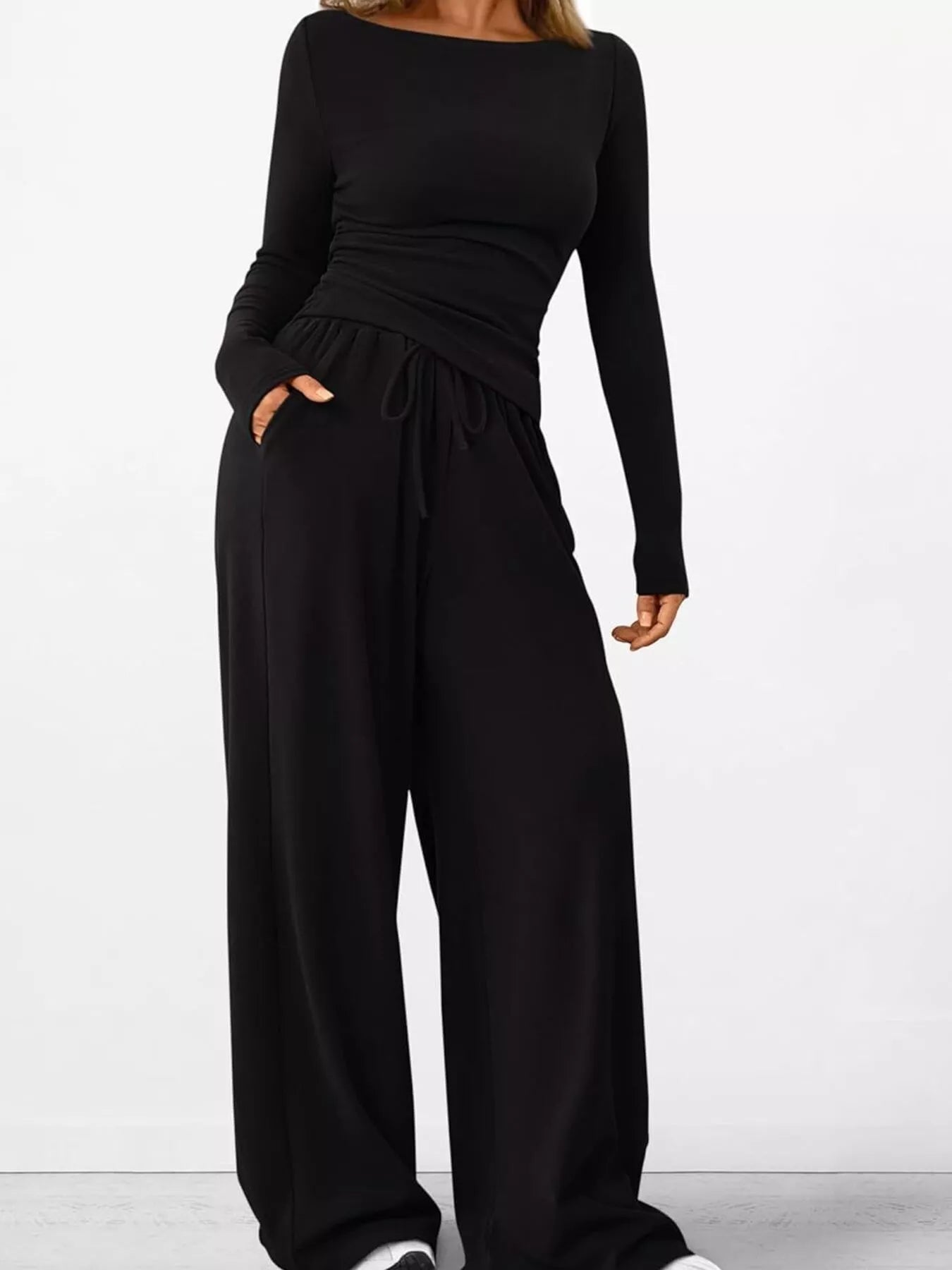 Long Sleeve Top and Wide Leg Pants Set