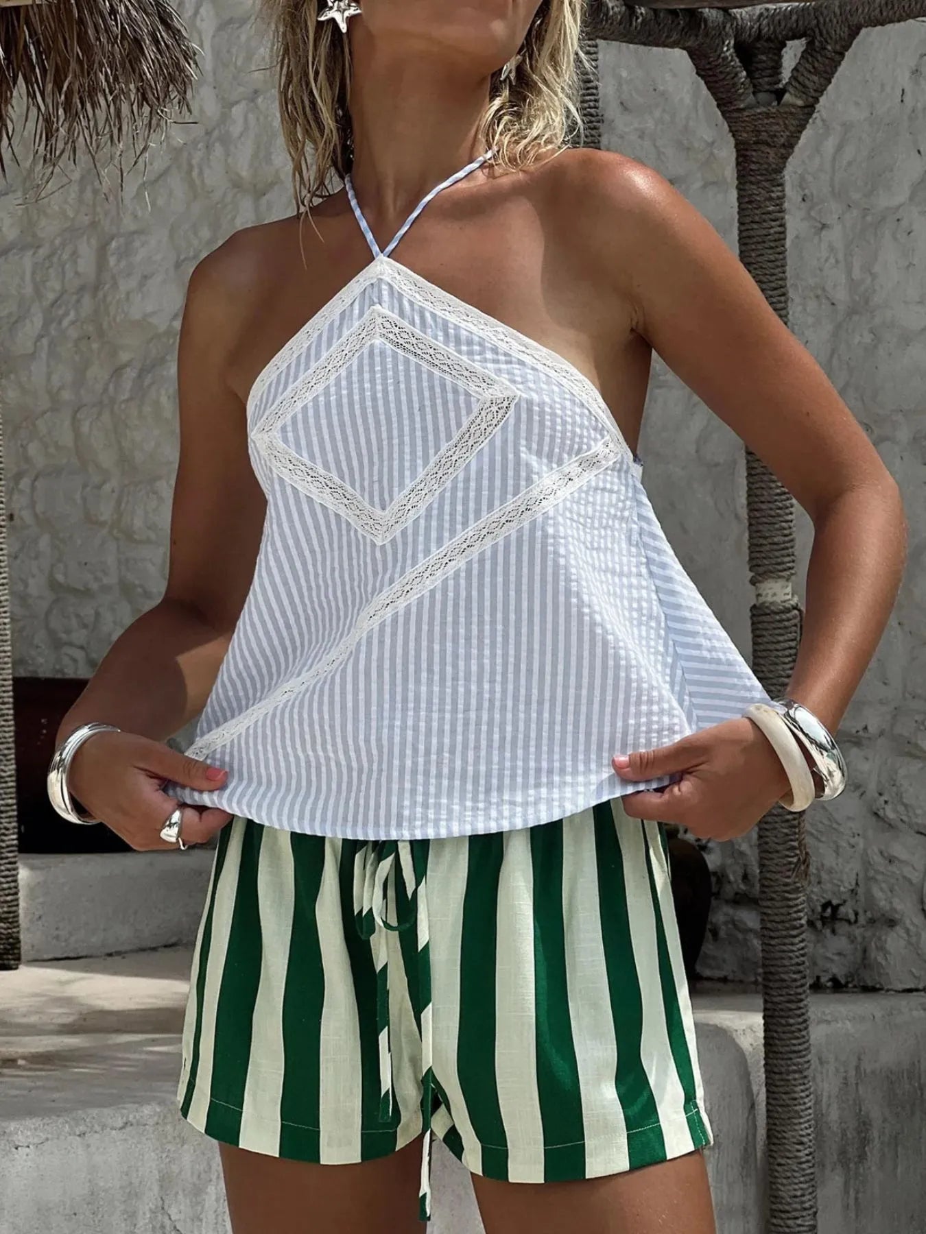 Striped Halter Neck Cami