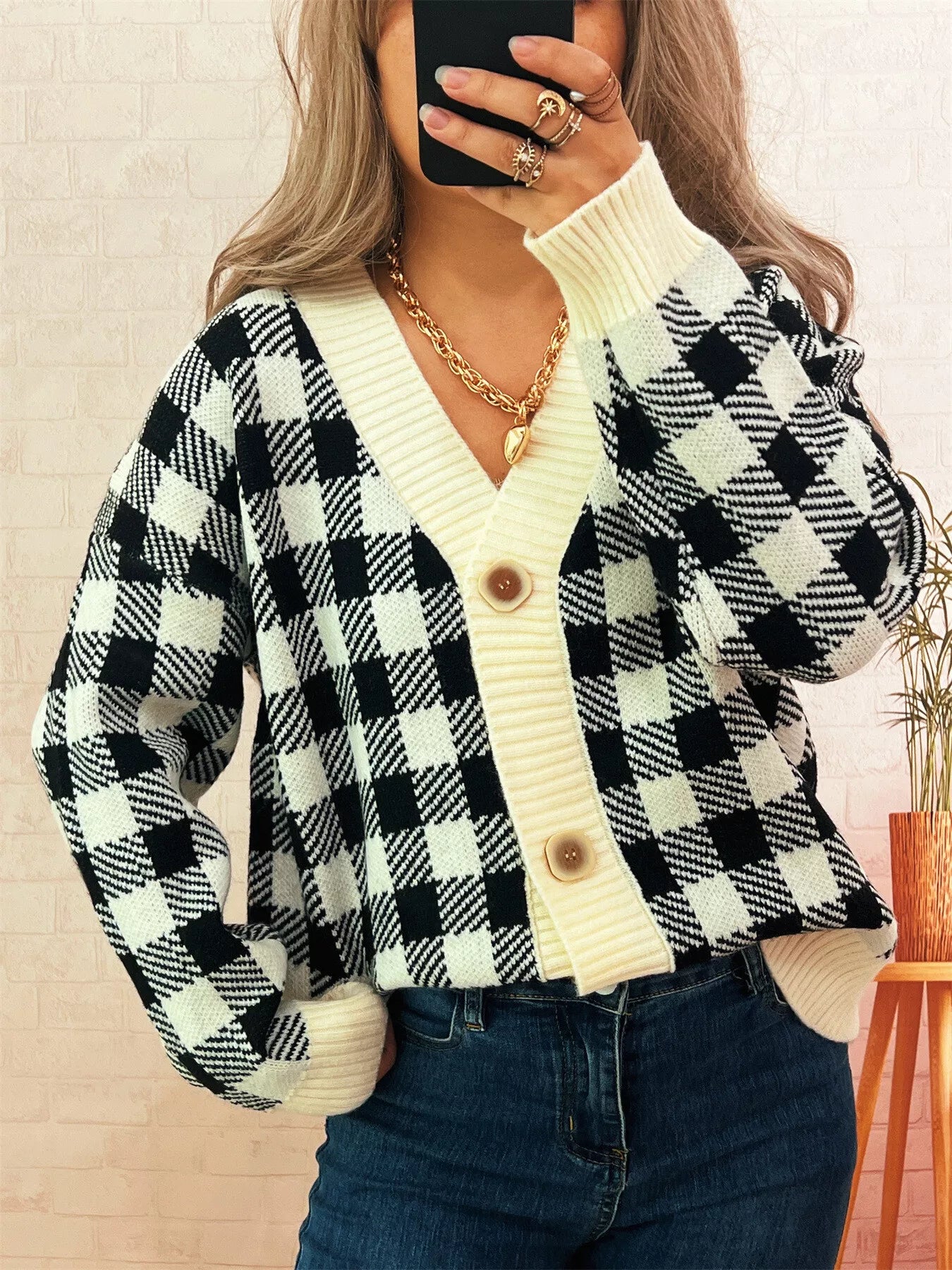 Plaid Button-Down Cardigan