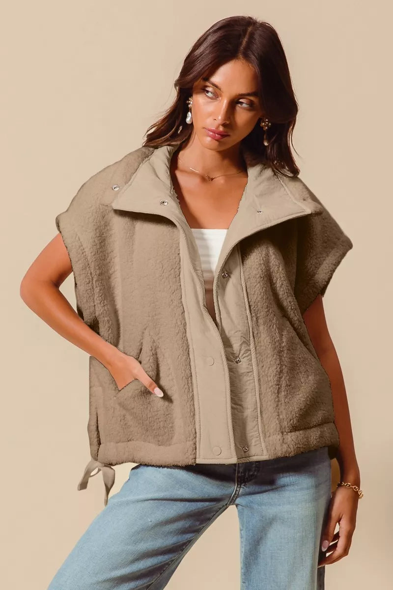 SO ME Over Sized Soft Sherpa Fur Sleeveless Vest Jacket