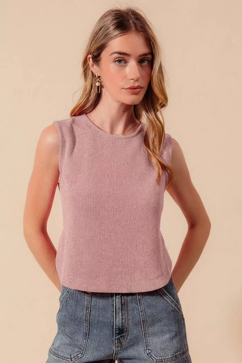 SO ME Sleeveless Hacci Knit Top with Round Hem