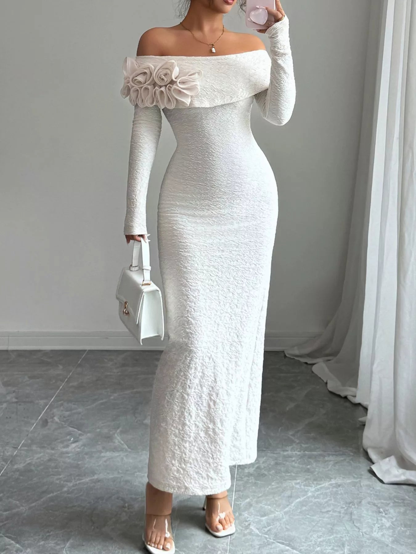 Flower Off-Shoulder Maxi Dress