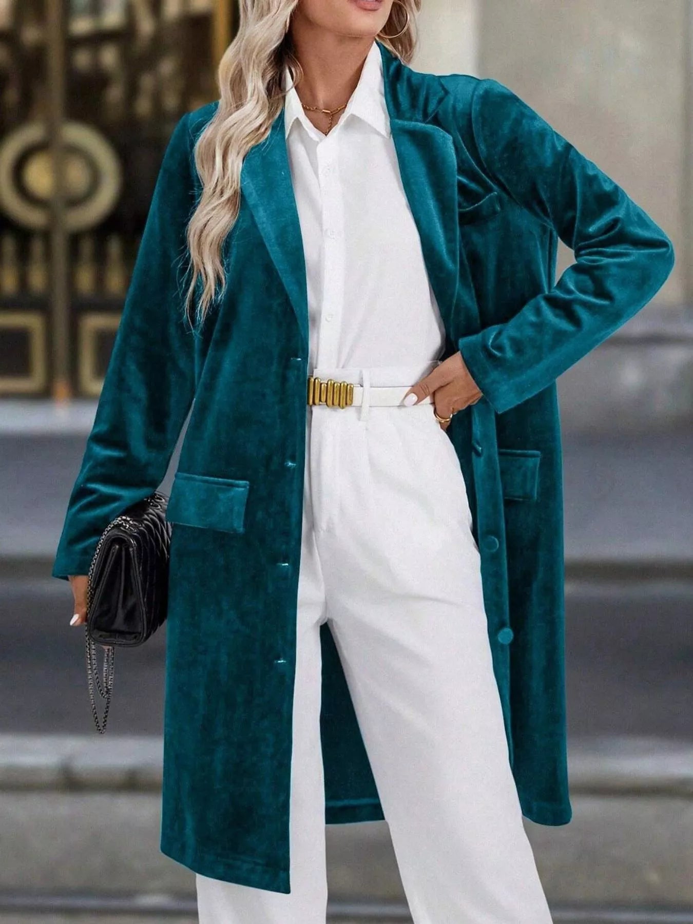 Lapel Collar Long Sleeve Longline Coat