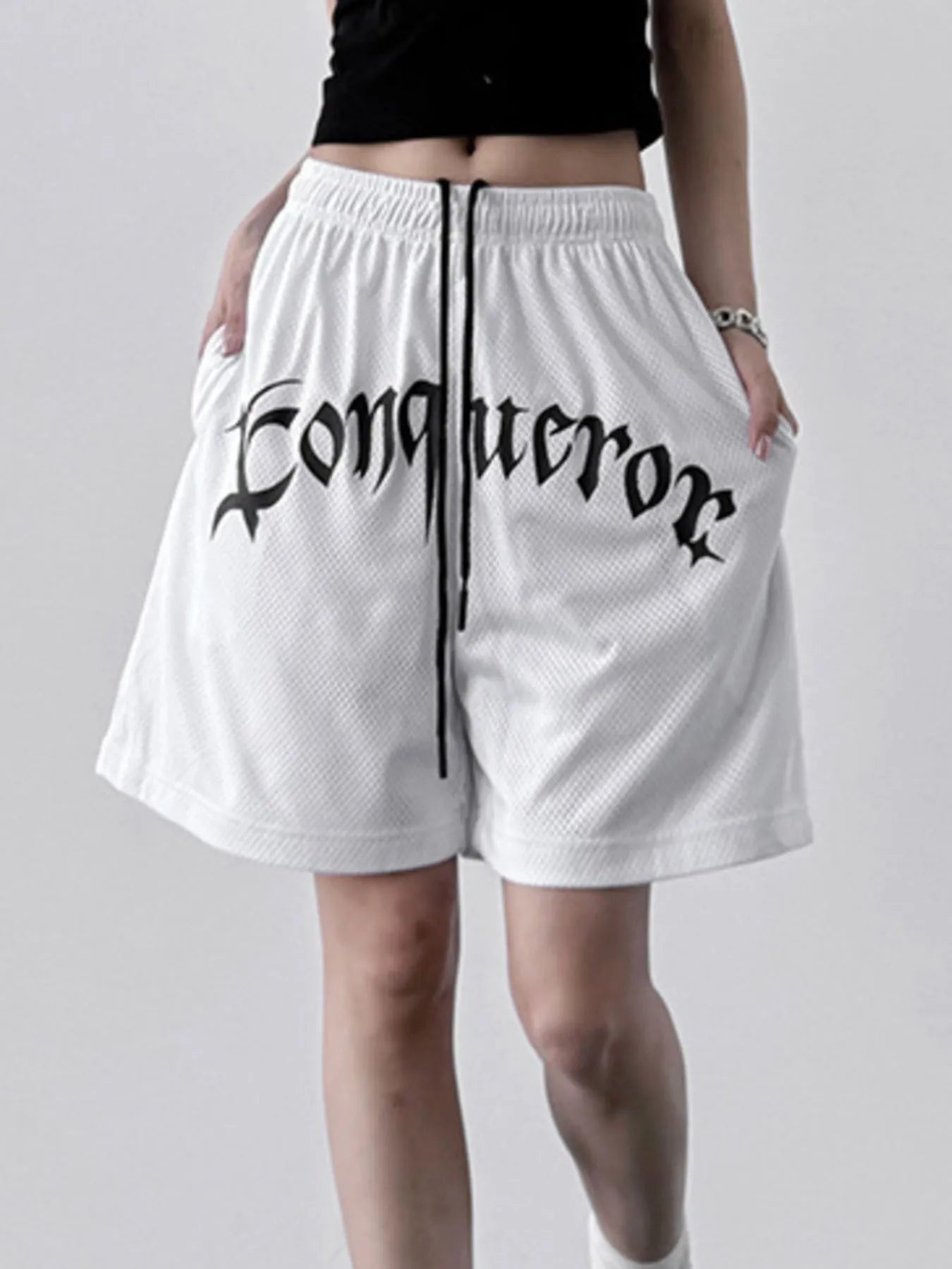 Drawstring Letter Shorts