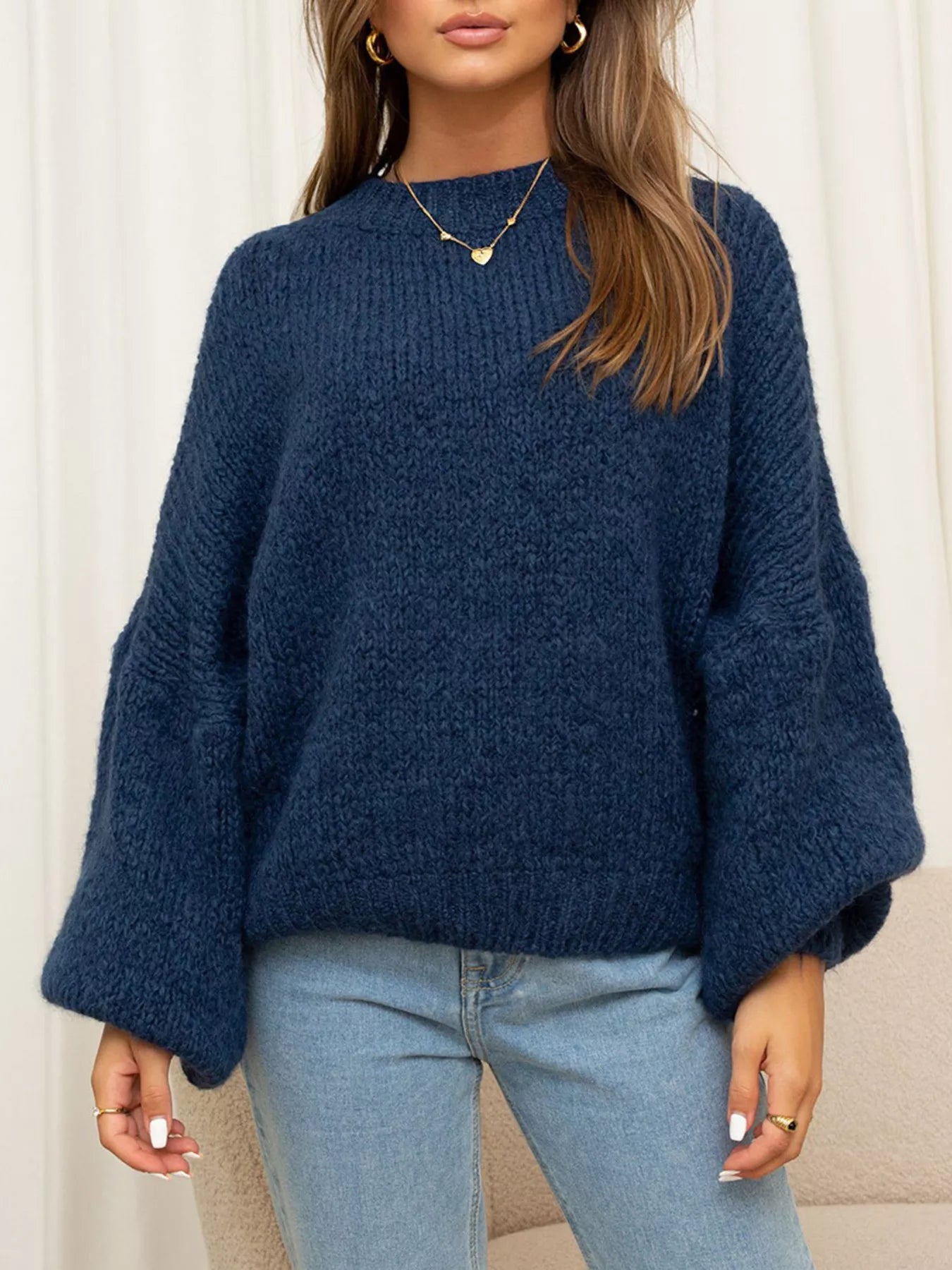 Round Neck Dropped Shoulder Sweater