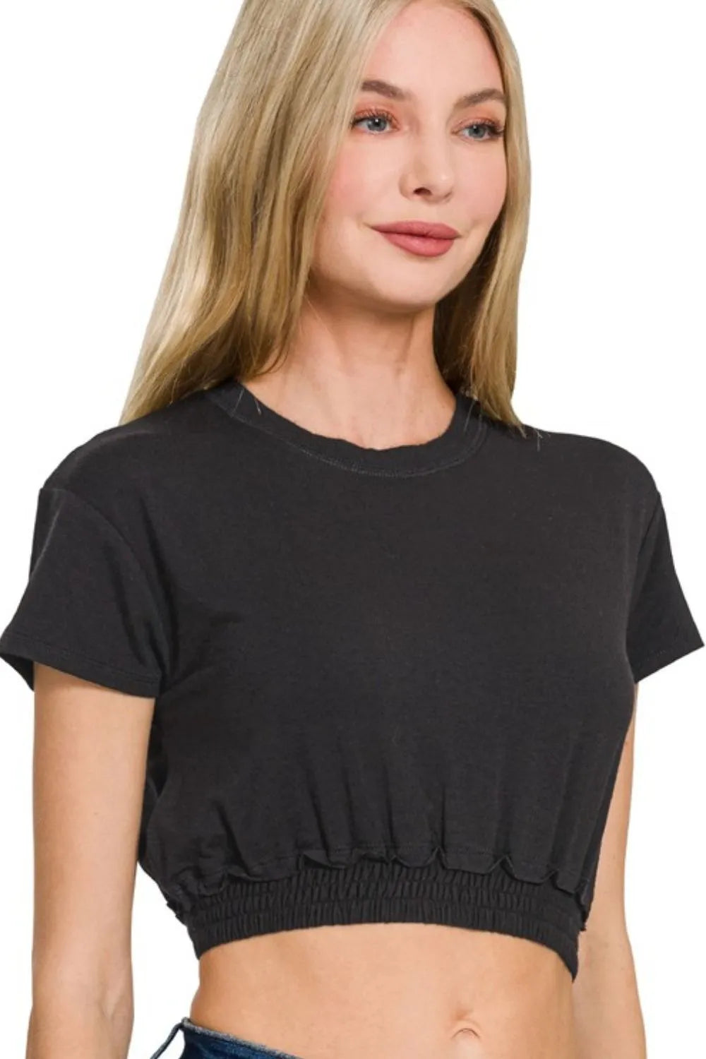 Zenana Elastic Hem Crop Top