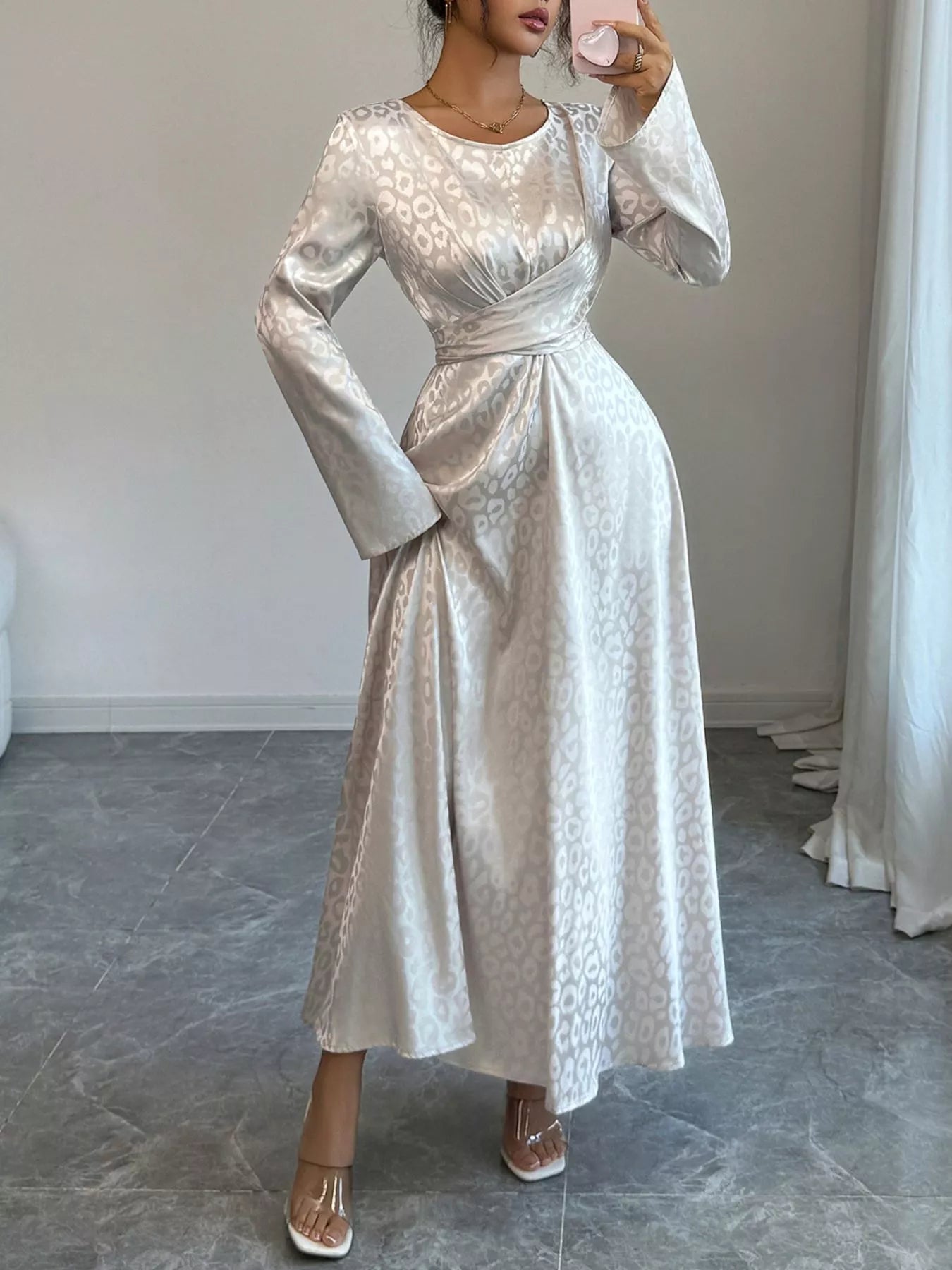 Leopard Long Sleeve Tie Back Maxi Dress