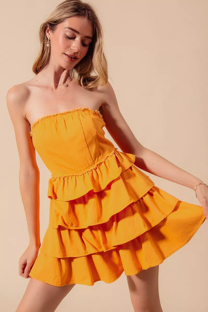 SO ME Strapless Ruffle Layered Game Day Cheer Up Dress