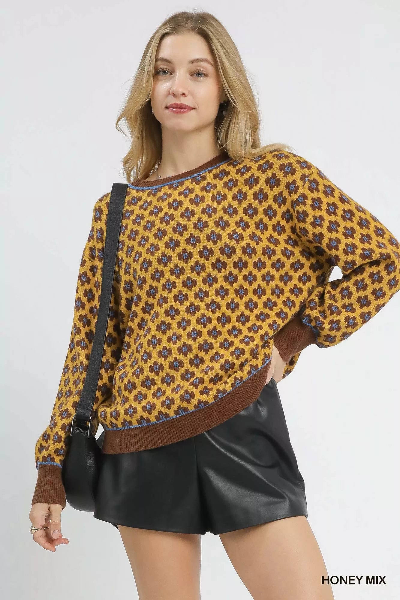 Umgee Abstract Print Crew Neck Sweater