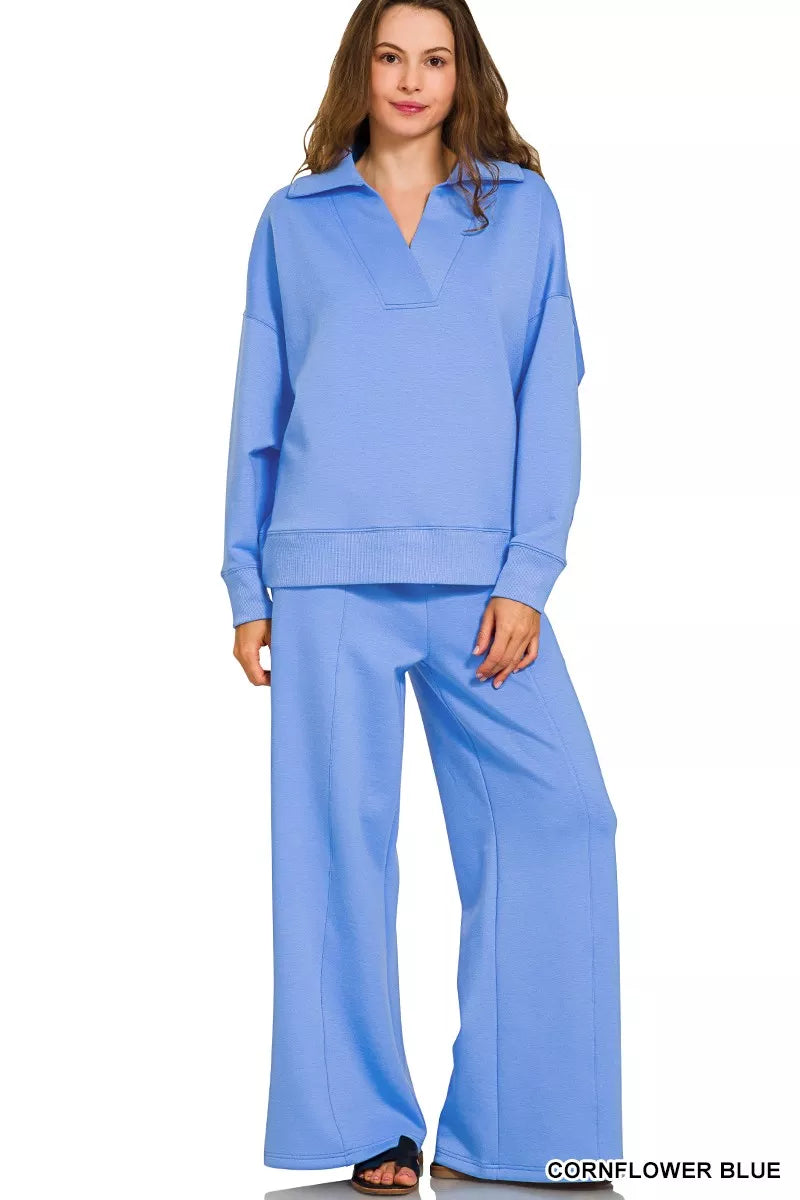 Zenana Scuba Collared Pullover and Pants Set