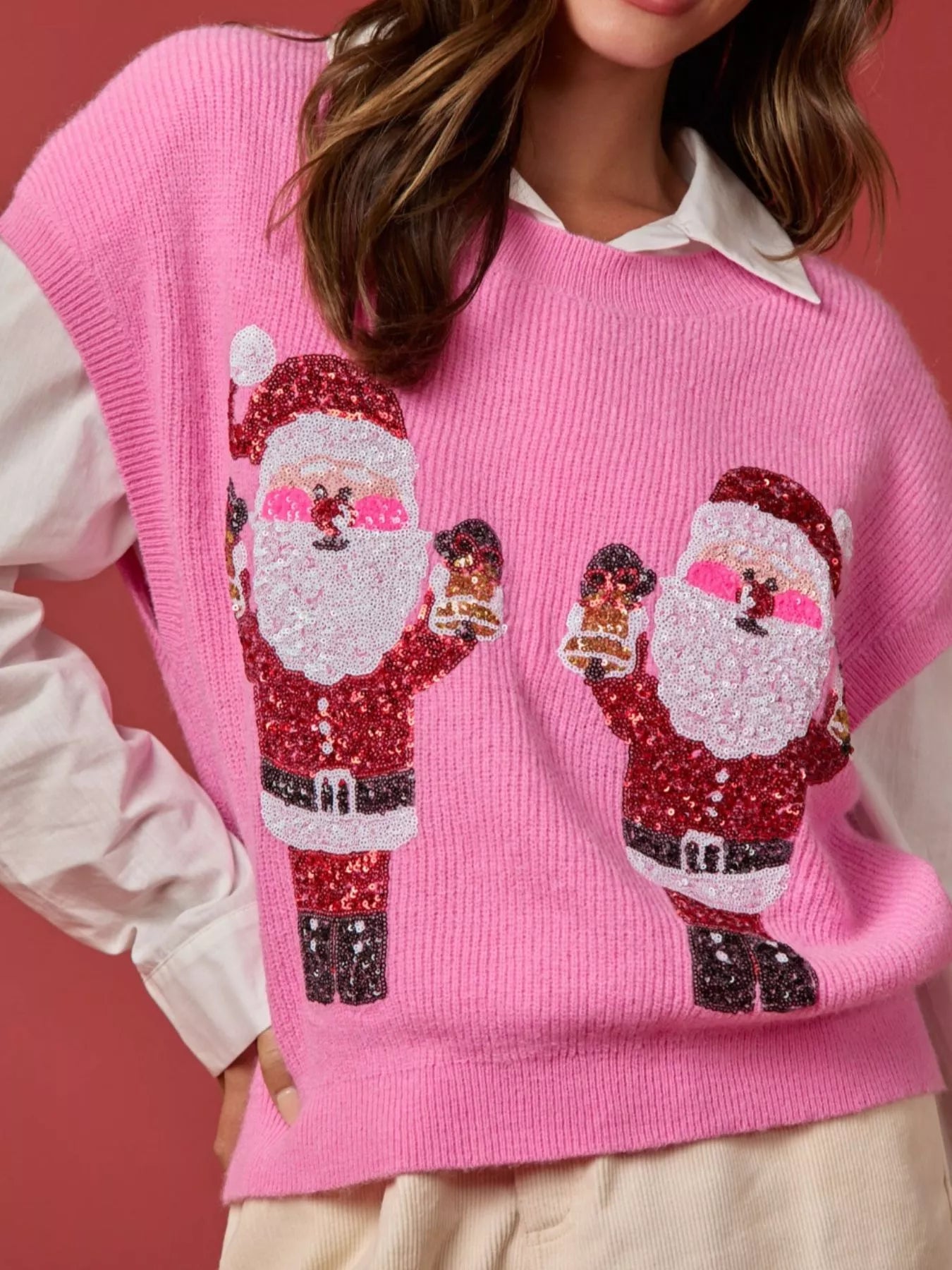 Christmas Sequin Round Neck Sweater Vest