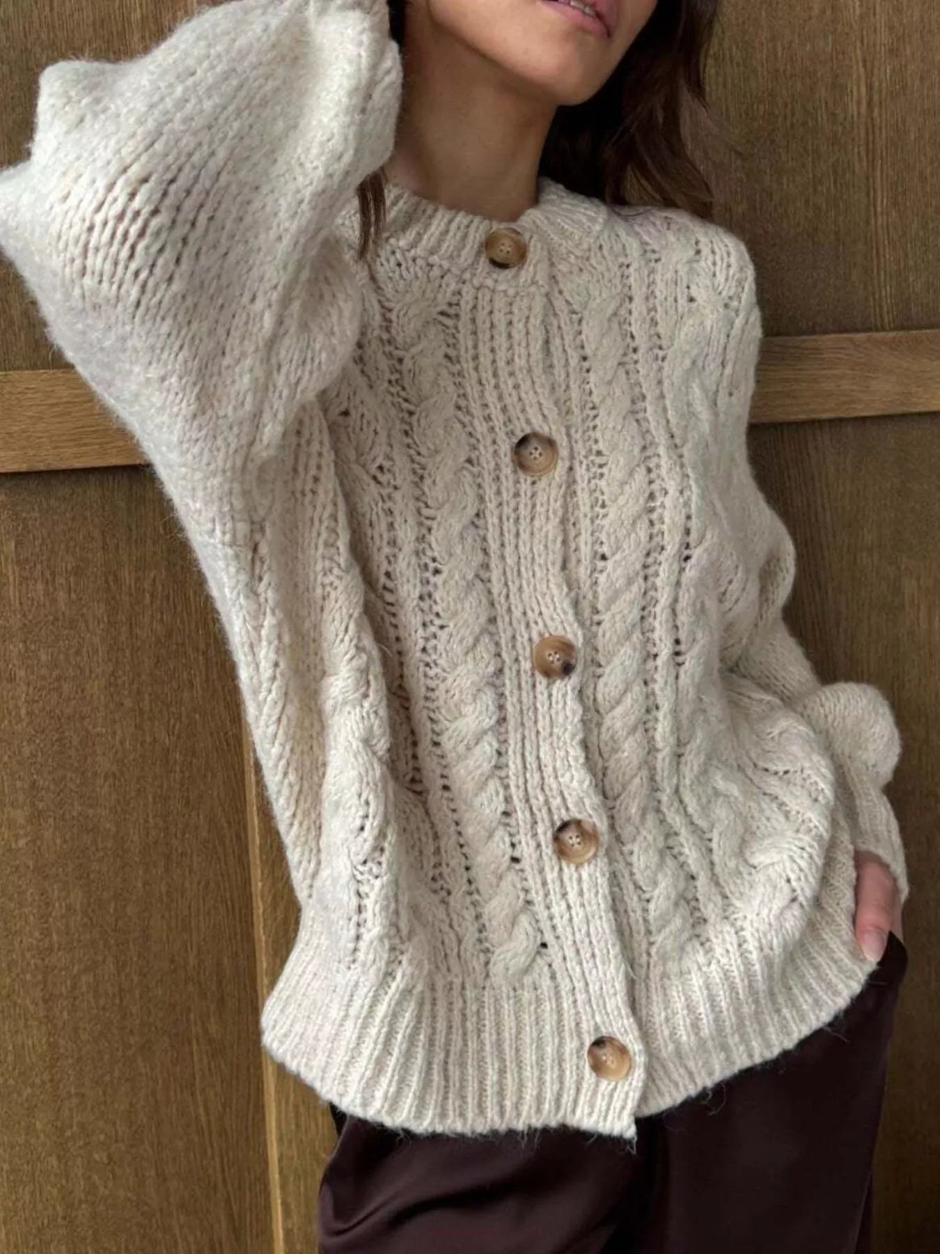 Cable Knit Button-Down Cardigan