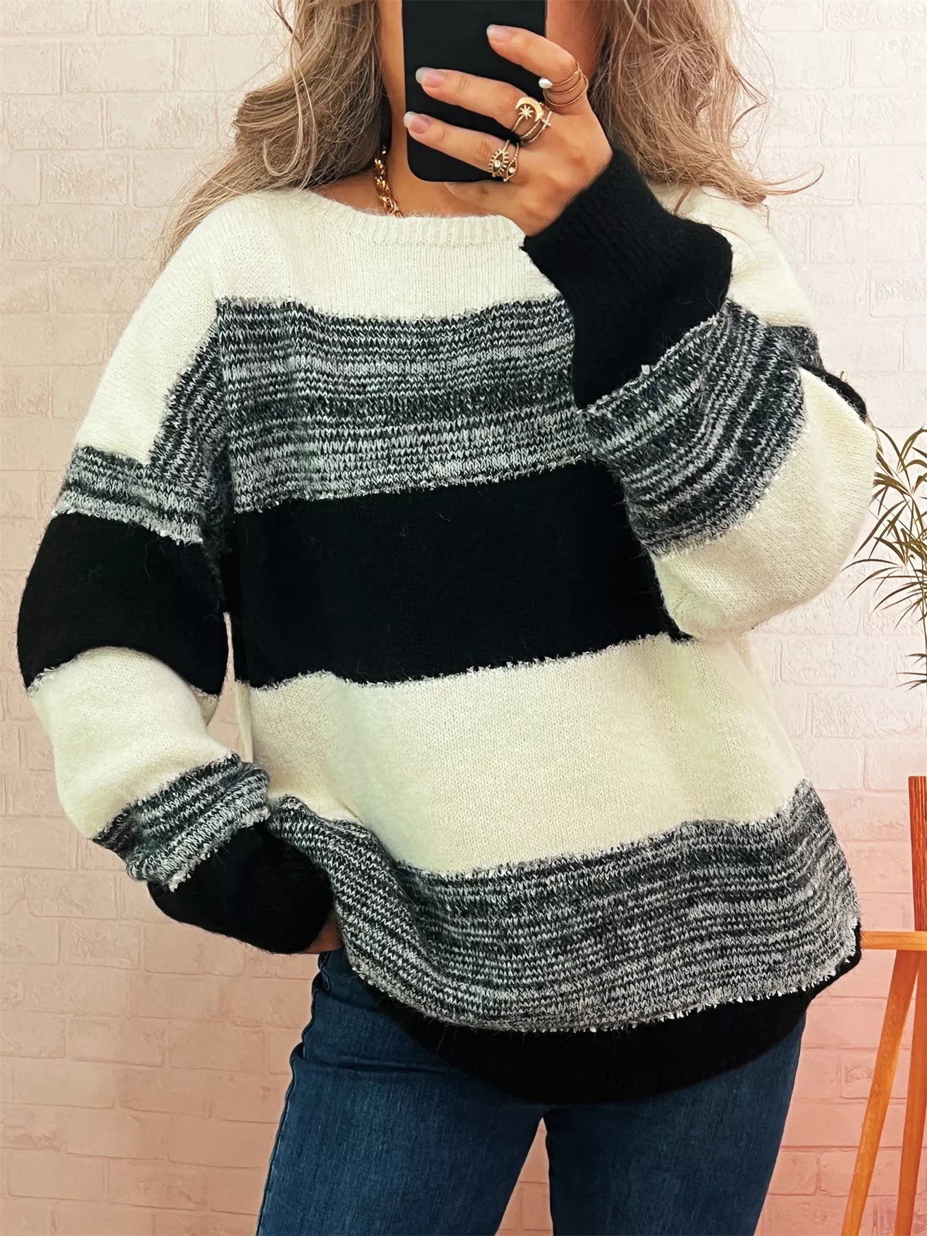Color Block Dropped Shoulder Sweater