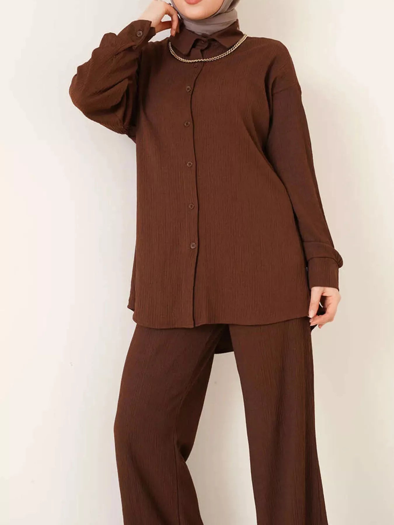 Button Up Long Sleeve Shirt and Pants Set