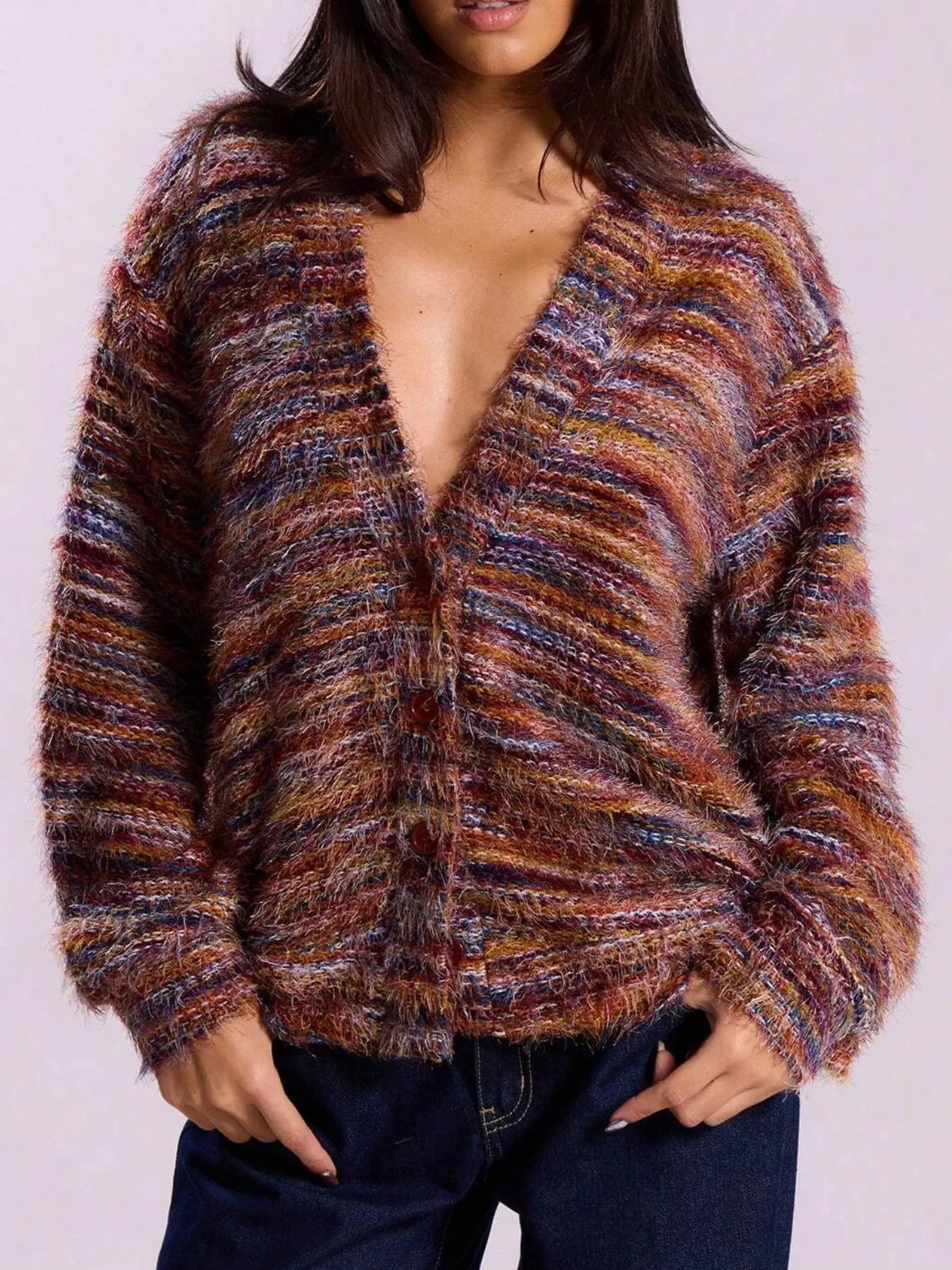 Chunky Knit V-Neck Button-Up Cardigan