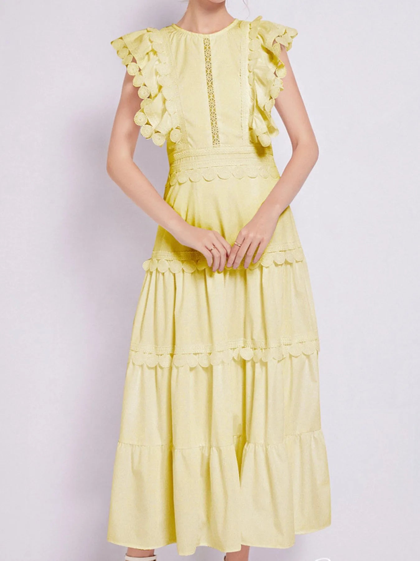 Sleeveless Ruffled Tiered Dress with Embroidered Trim
