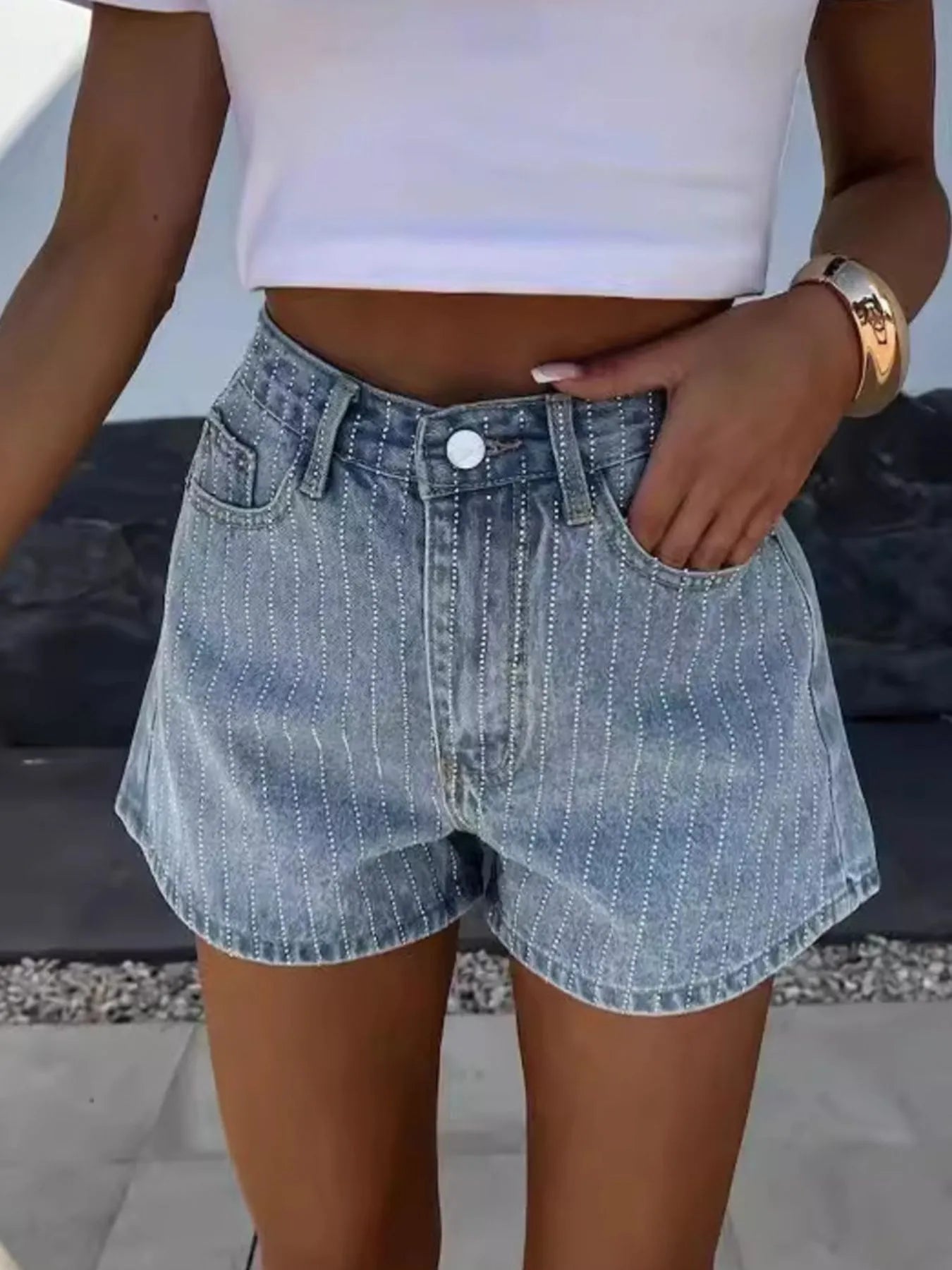 High Waist Wash Denim Shorts