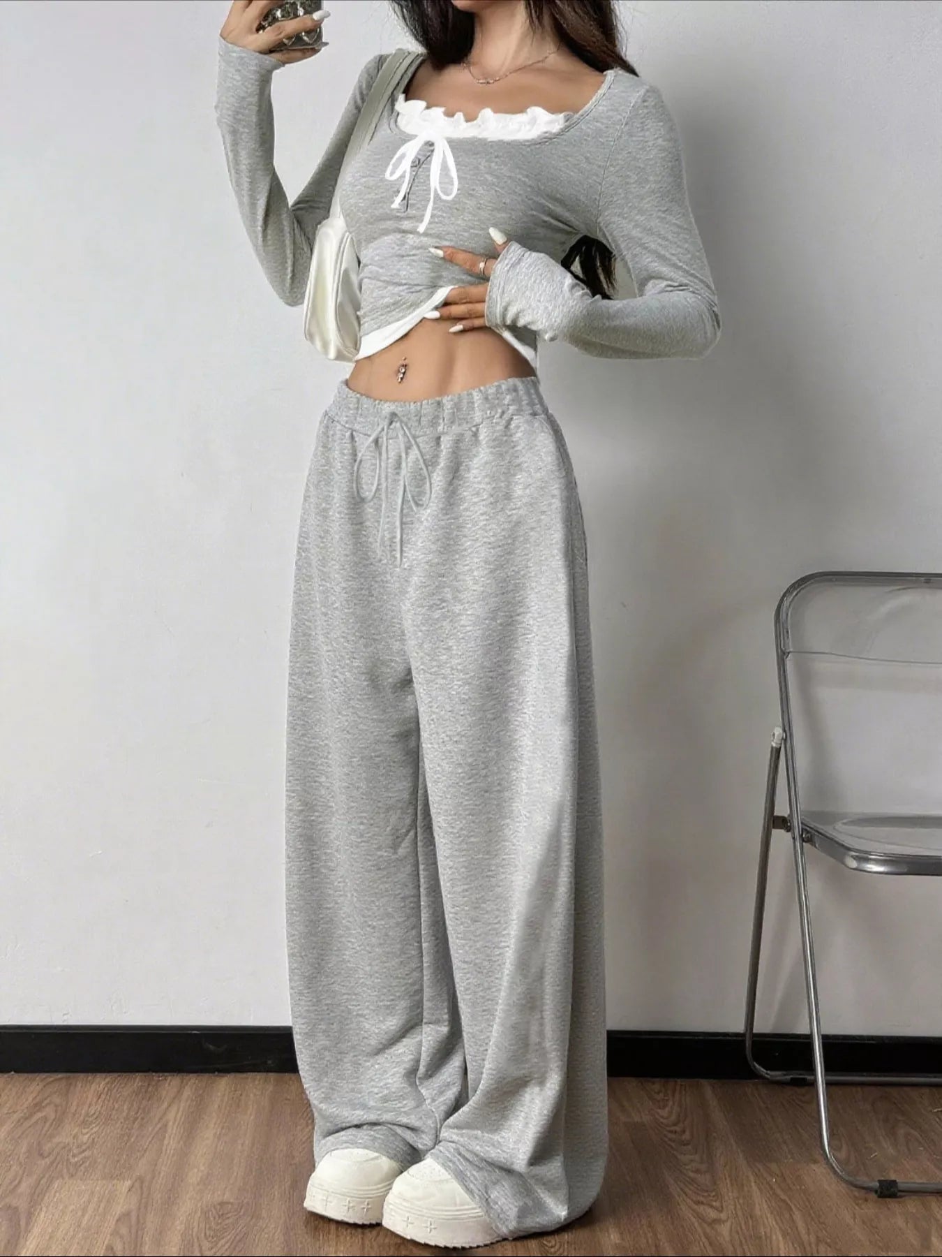Tied Long Sleeve Top and Pants Set