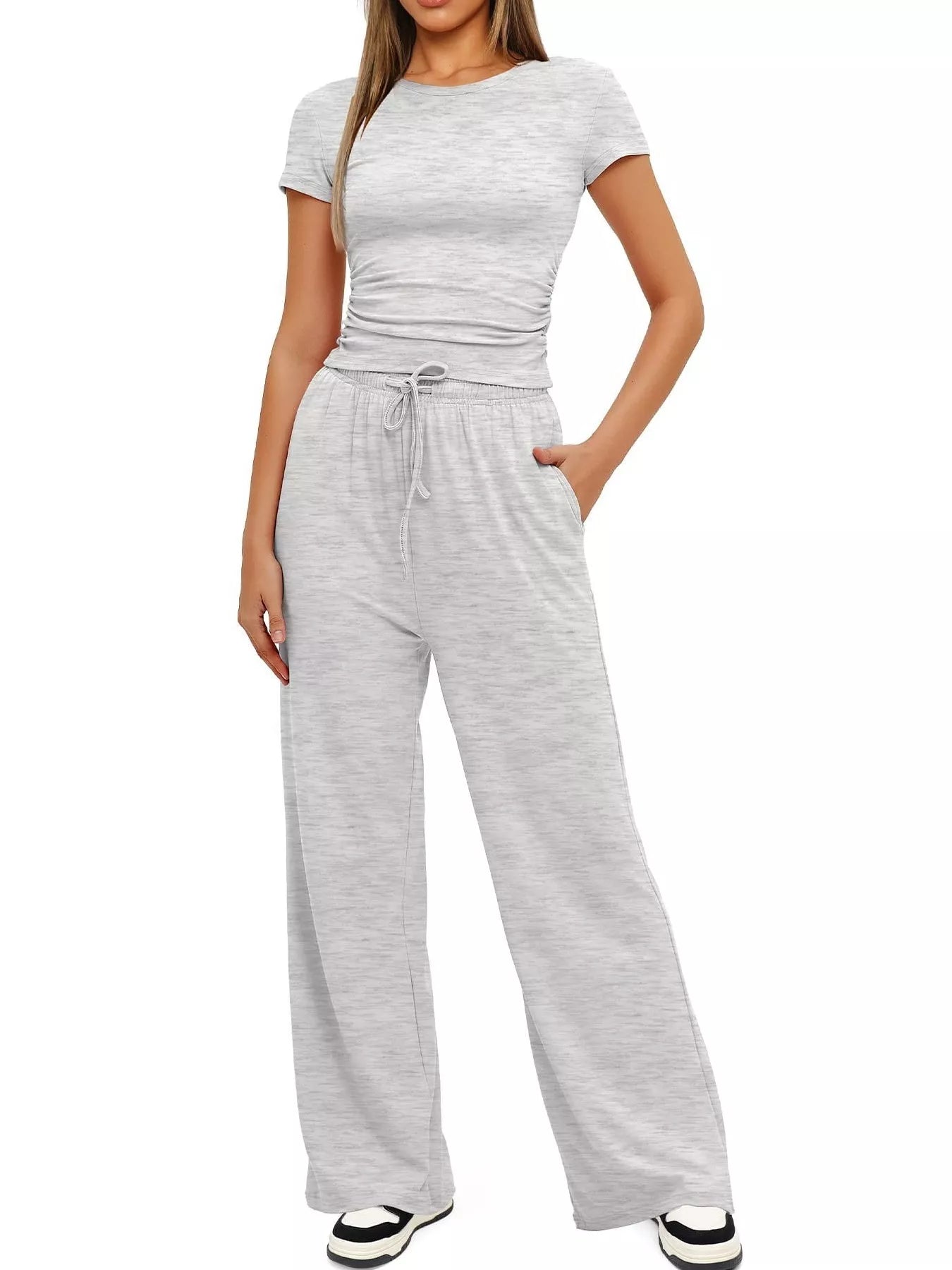 Round Neck Short Sleeve T-Shirt and Pants Set