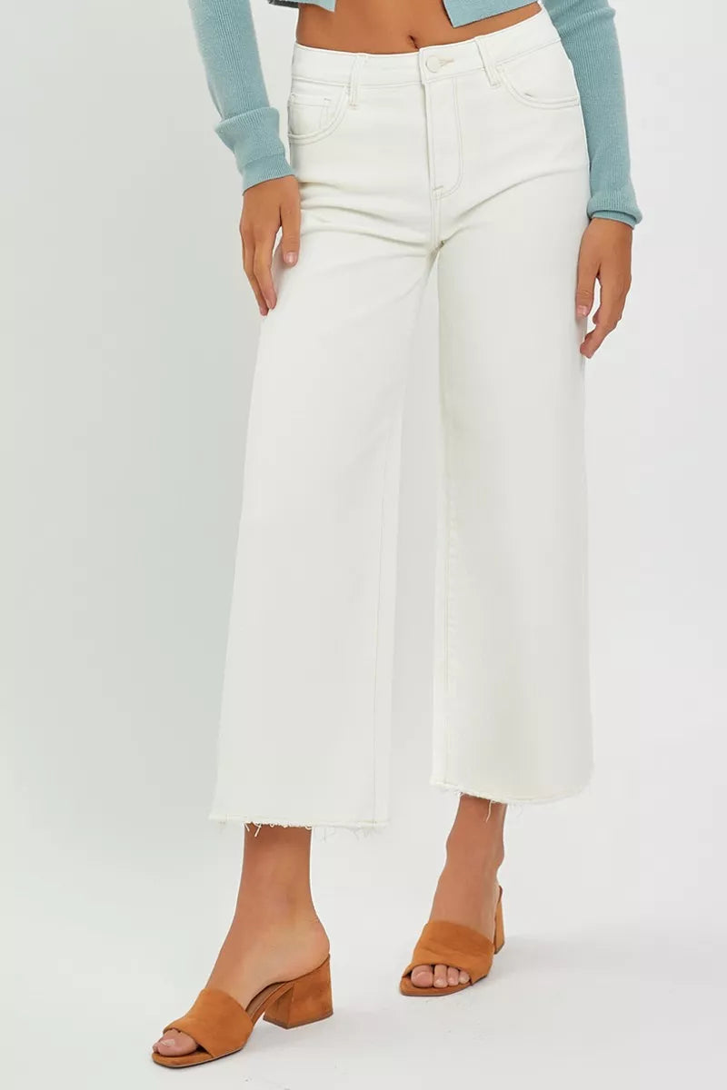 RISEN Tummy Control High Rise Crop Wide Jeans