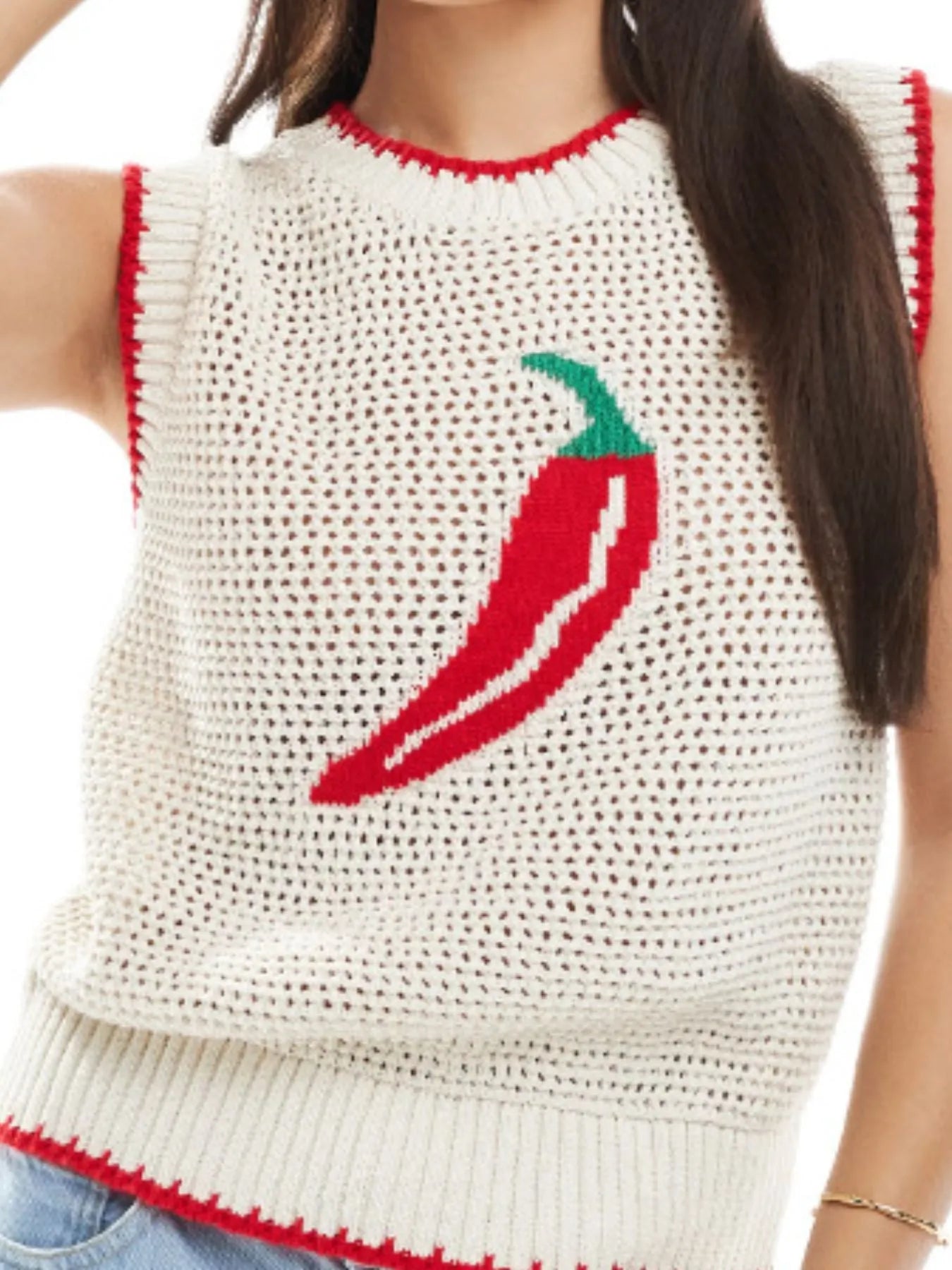 Chili Pepper Crochet Knit Tank Top